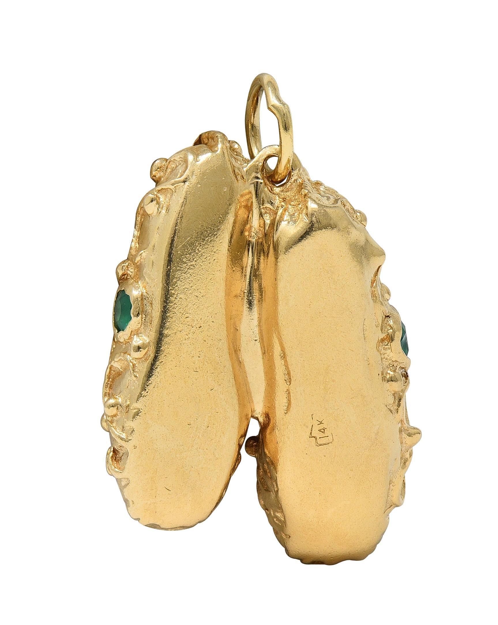 Modern 1960's Multi-Gem 14 Karat Yellow Gold Vintage Slipper Pendant Charm For Sale