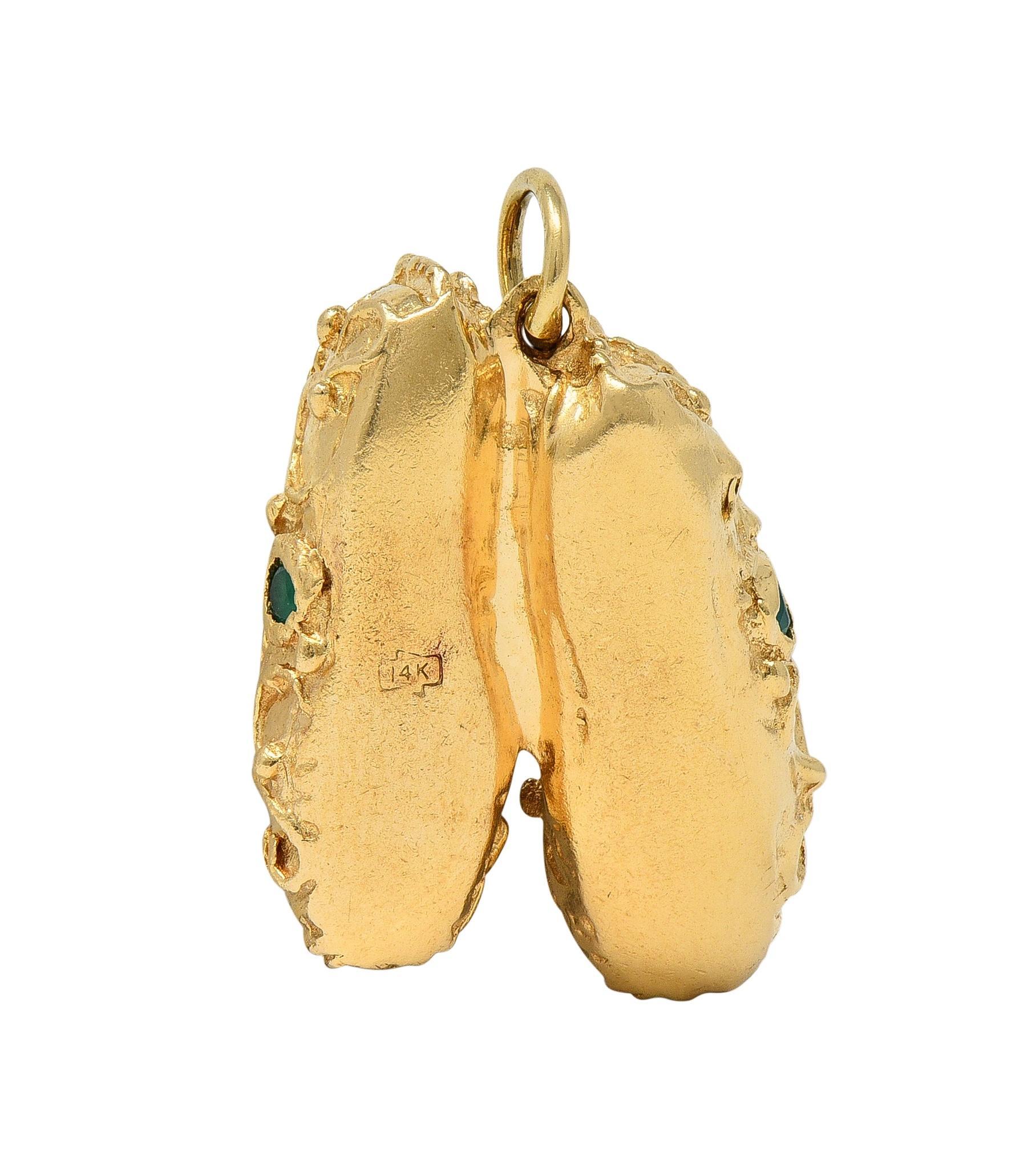 Round Cut 1960's Multi-Gem 14 Karat Yellow Gold Vintage Slipper Pendant Charm For Sale
