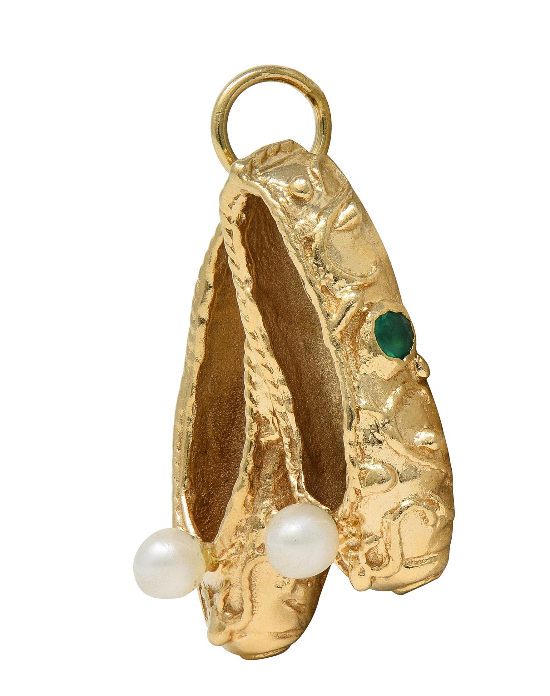 Round Cut 1960's Multi-Gem 14 Karat Yellow Gold Vintage Slipper Pendant Charm For Sale
