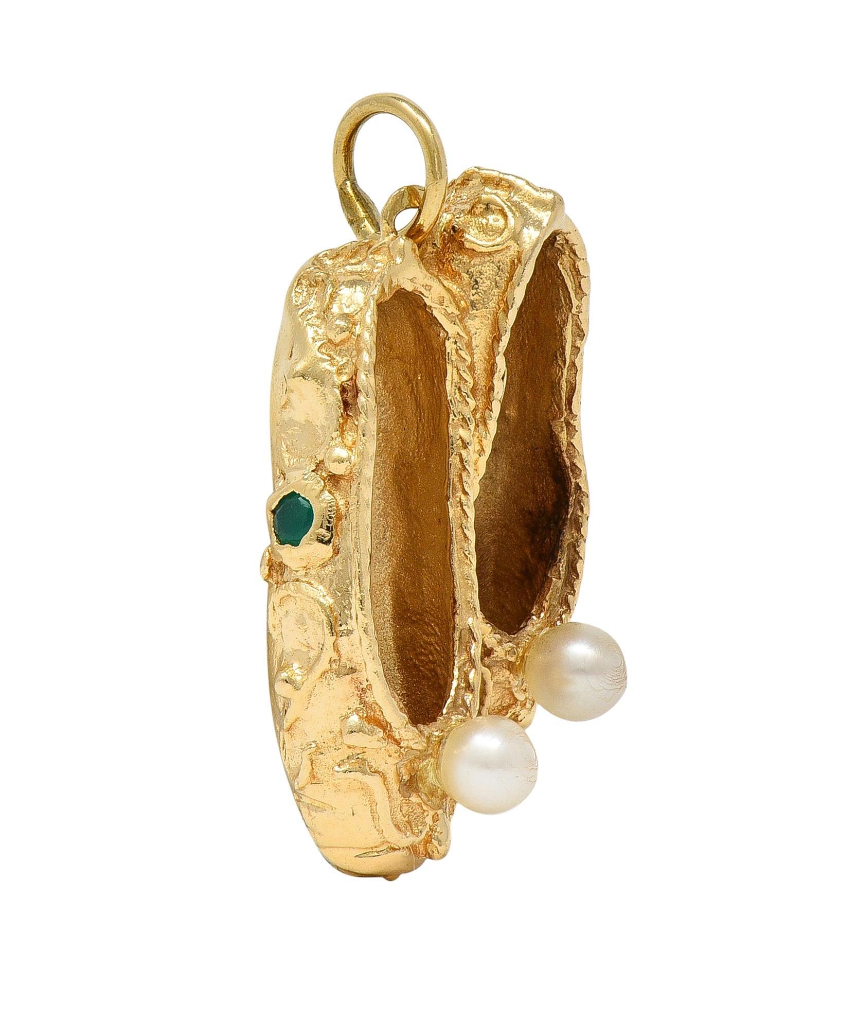 1960's Multi-Gem 14 Karat Yellow Gold Vintage Slipper Pendant Charm In Excellent Condition For Sale In Philadelphia, PA
