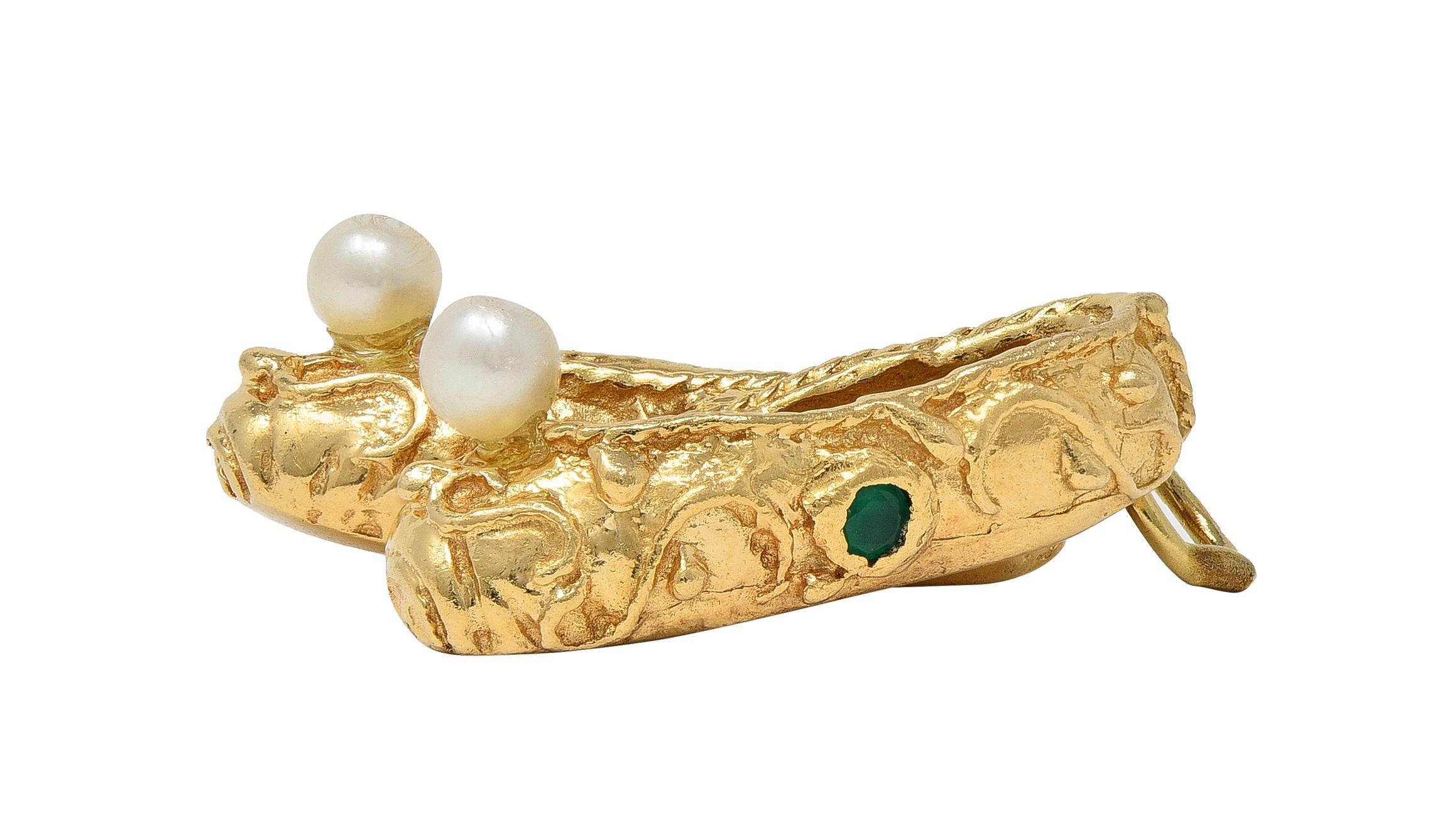 Women's or Men's 1960's Multi-Gem 14 Karat Yellow Gold Vintage Slipper Pendant Charm For Sale