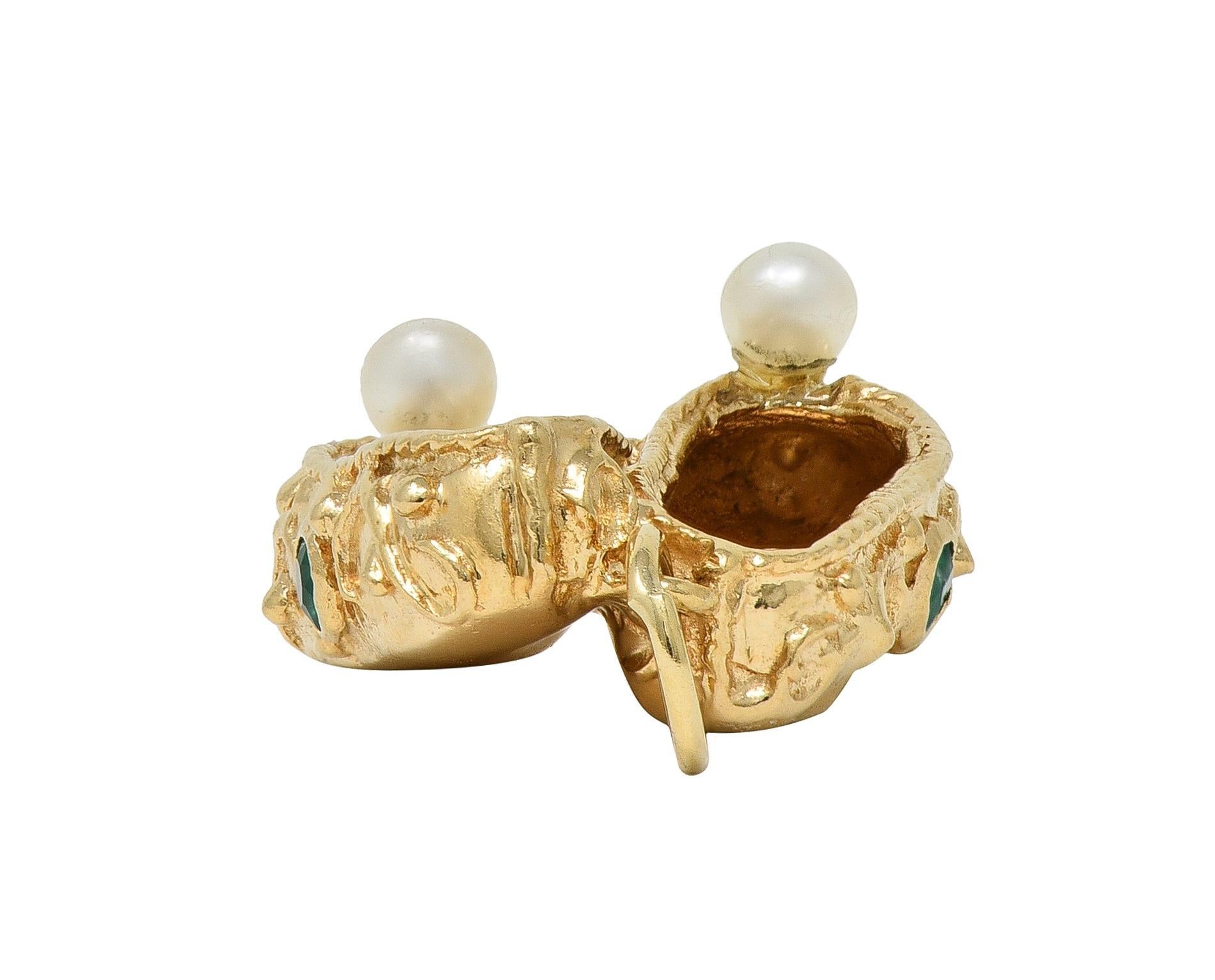 Women's or Men's 1960's Multi-Gem 14 Karat Yellow Gold Vintage Slipper Pendant Charm For Sale