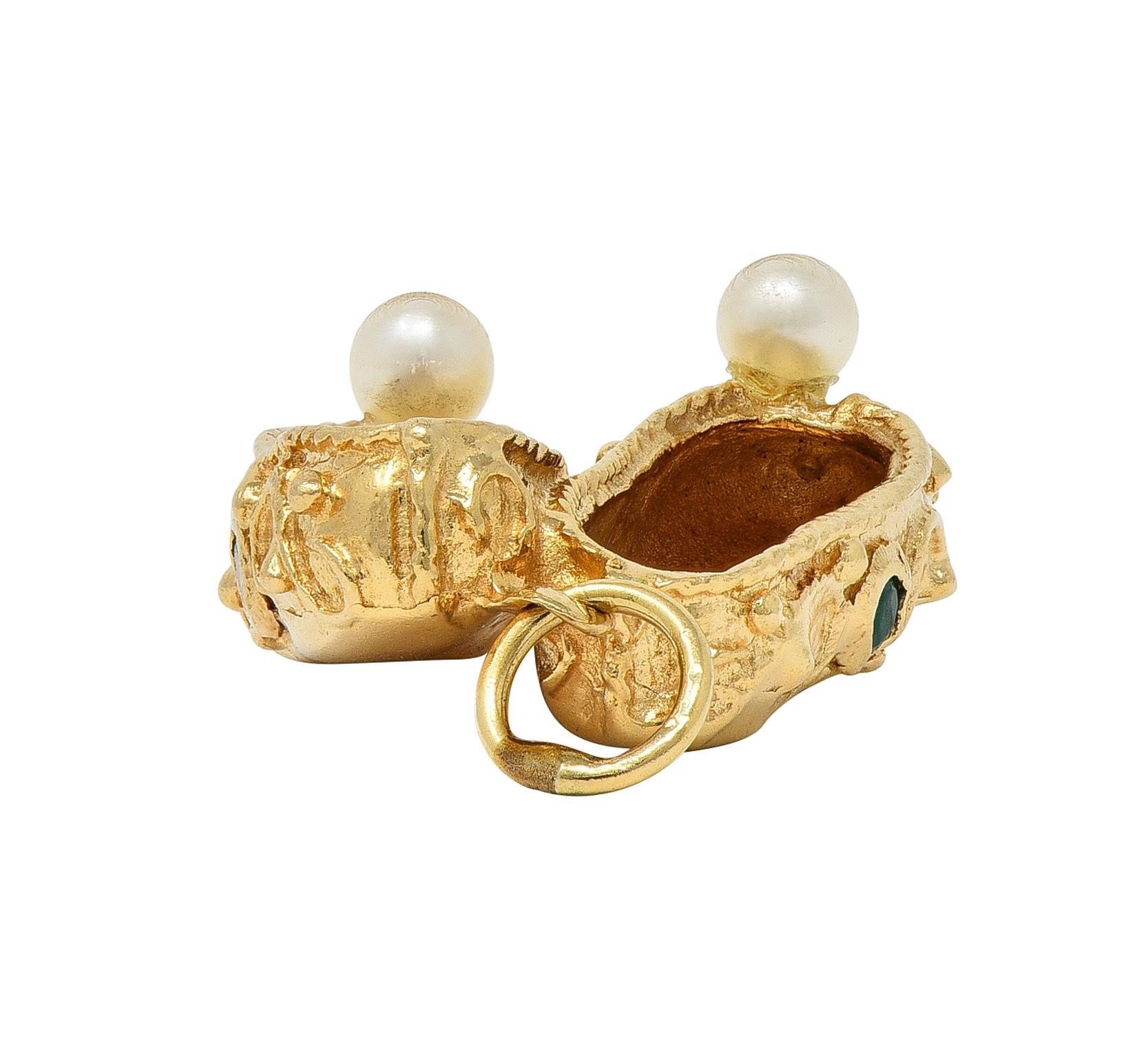 1960's Multi-Gem 14 Karat Yellow Gold Vintage Slipper Pendant Charm For Sale 1