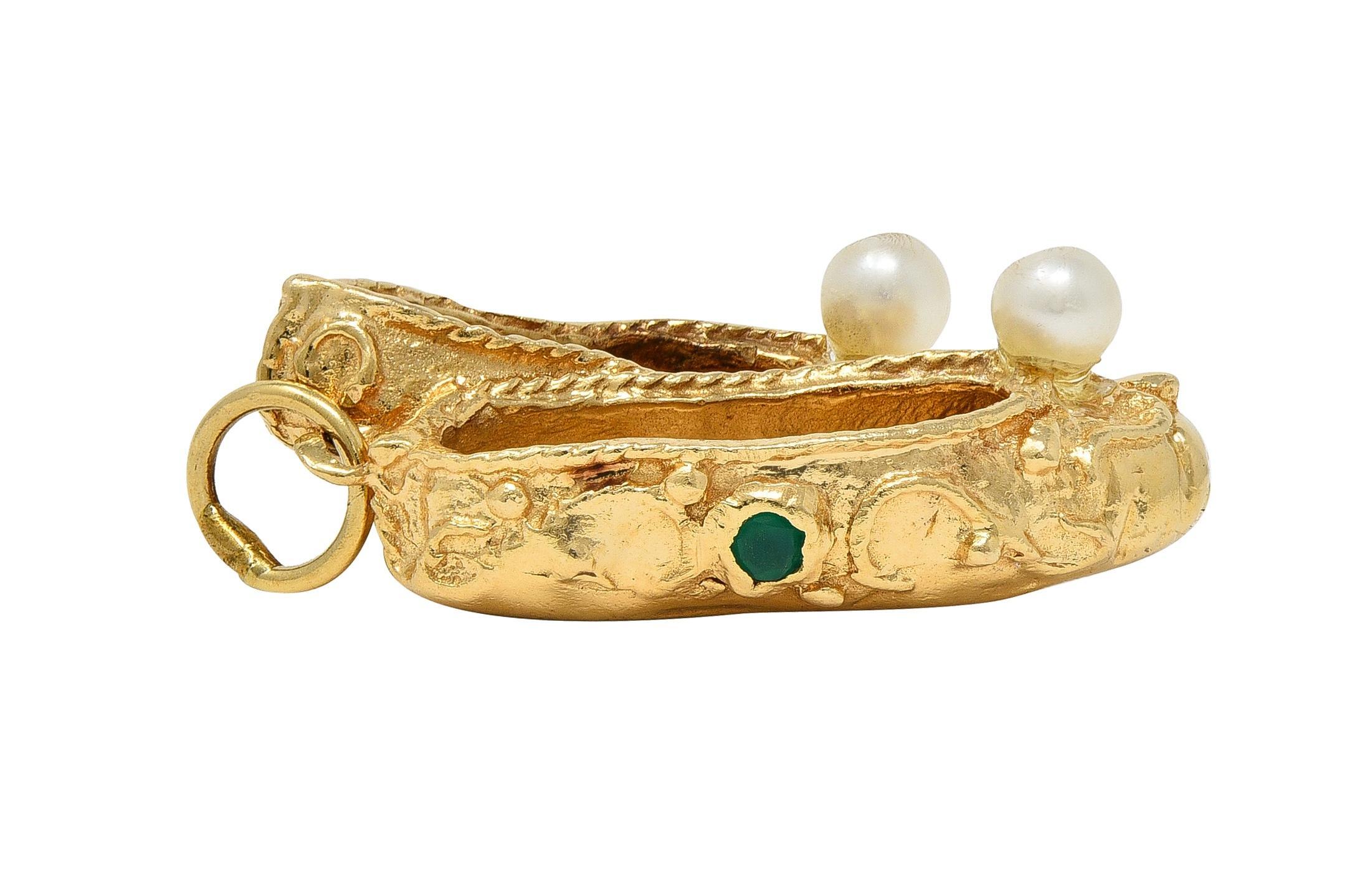 1960's Multi-Gem 14 Karat Yellow Gold Vintage Slipper Pendant Charm For Sale 2