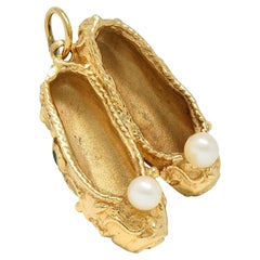1960's Multi-Gem 14 Karat Yellow Gold Vintage Slipper Pendant Charm