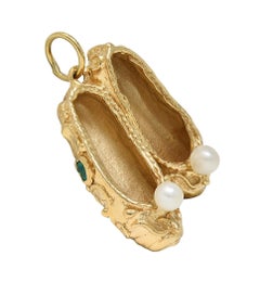 1960's Multi-Gem 14 Karat Yellow Gold Vintage Slipper Pendant Charm