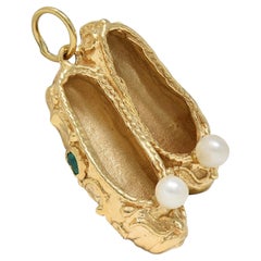 1960's Multi-Gem 14 Karat Yellow Gold Vintage Slipper Pendant Charm