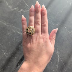 1960's Multi-Gem 18 Karat Yellow Gold Vintage En Tremblant Daisy Flower Ring