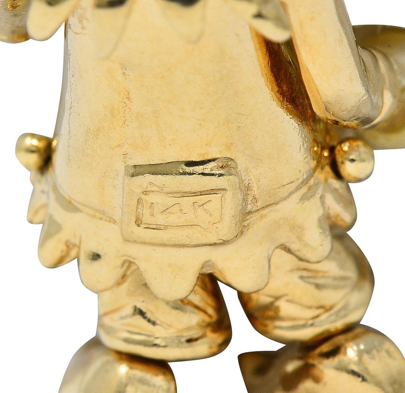 1960's Multi-Gem Pearl 14 Karat Gold Vintage Articulating Clown Pendant Charm en vente 2
