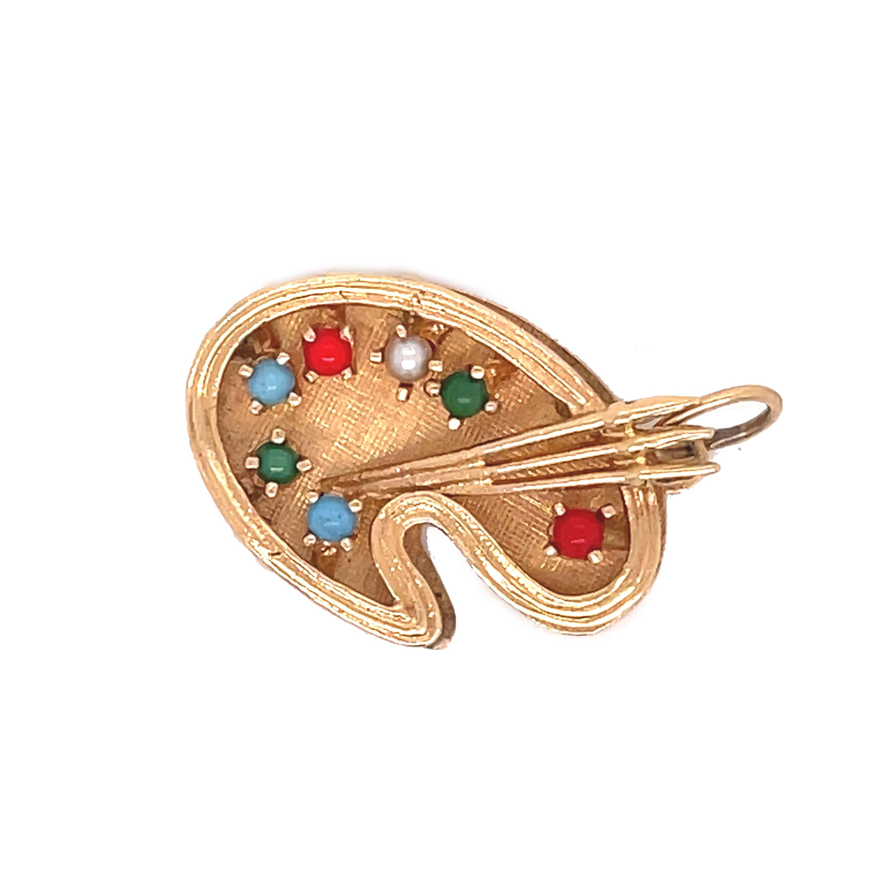 Round Cut 1960s, Multi-Stone Artist Palette Charm in Yellow Gold