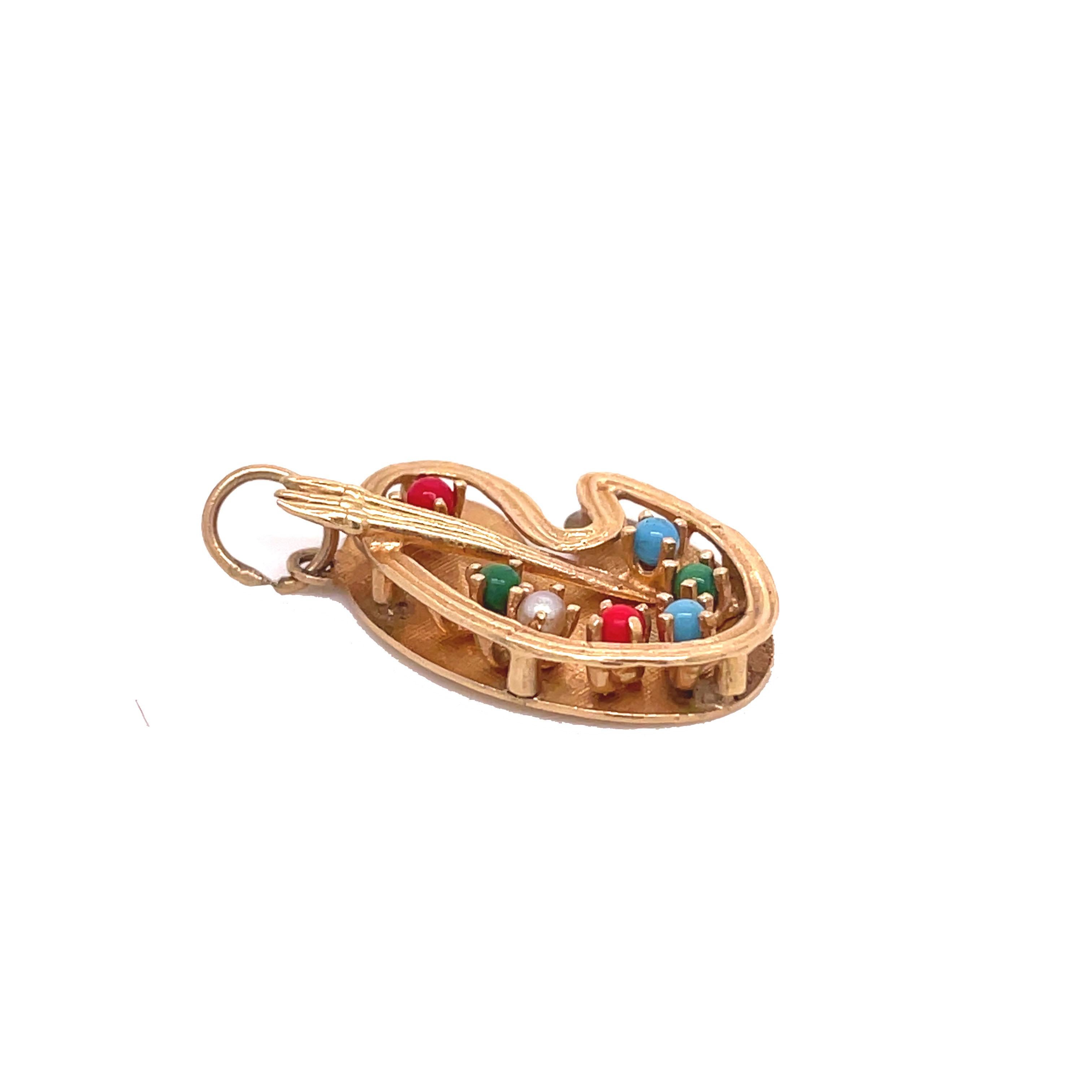 1960s, Multi-Stone Artist Palette Charm in Yellow Gold 4