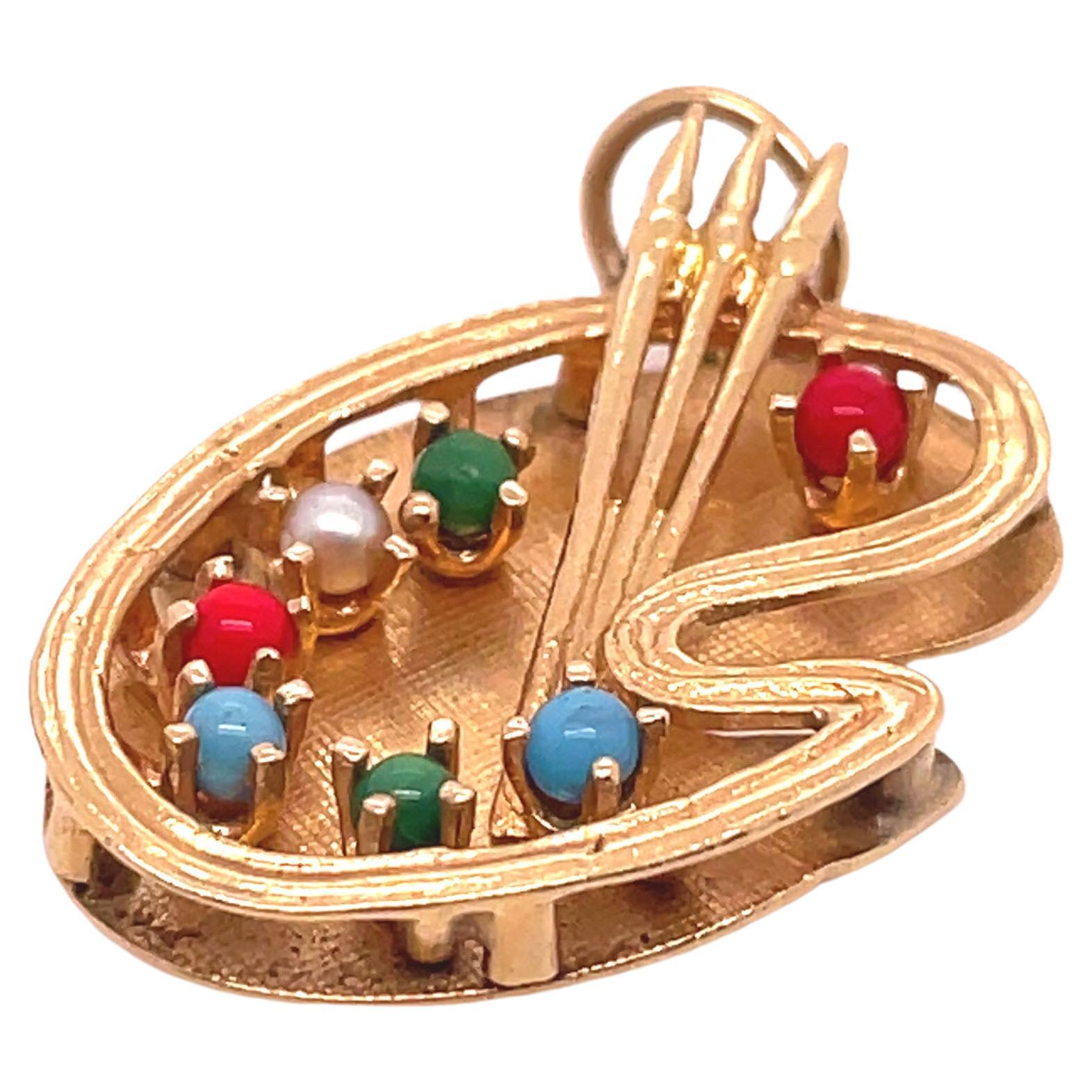 1960s, Multi-Stone Artist Palette Charm in Yellow Gold