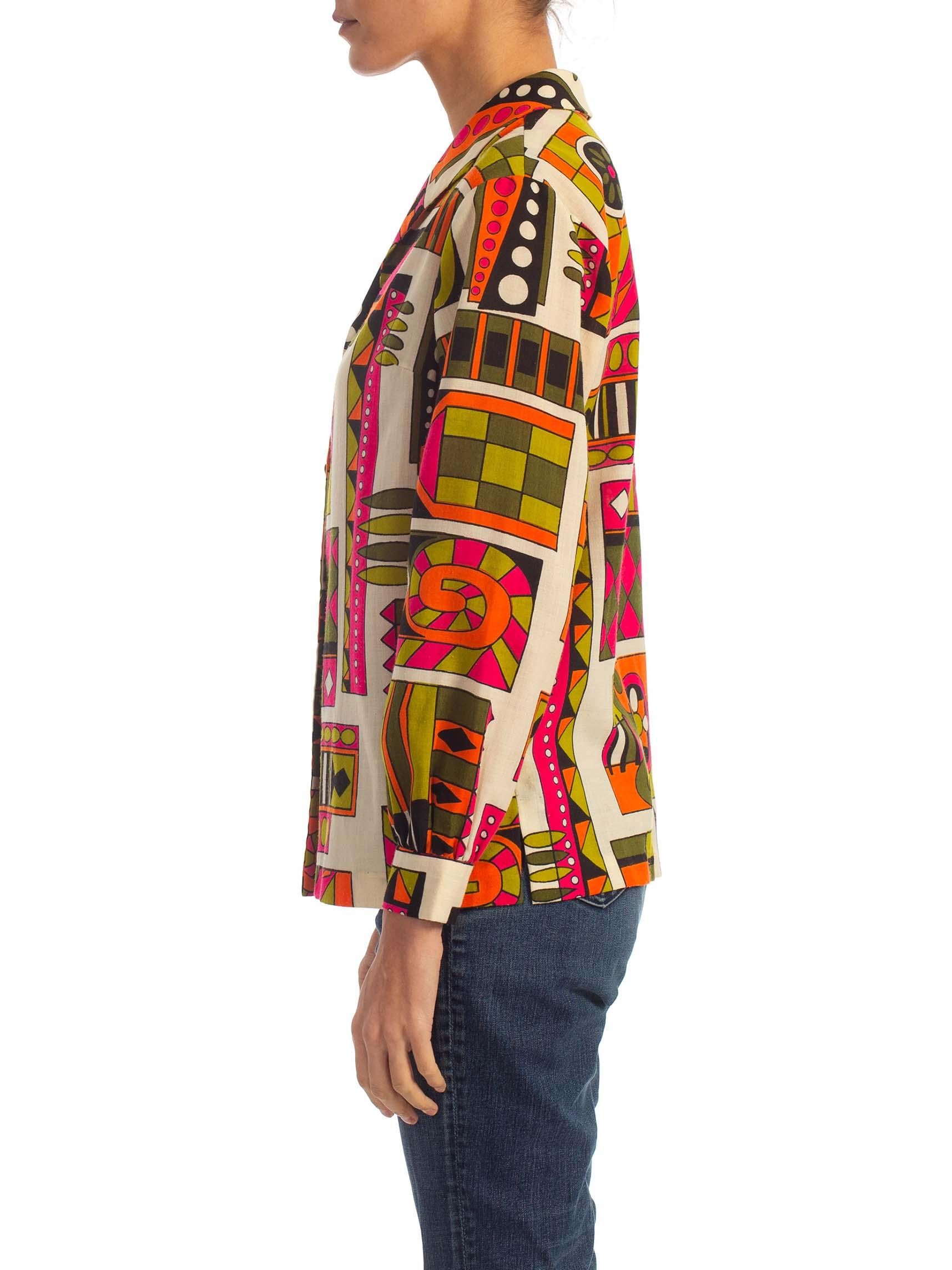 1960S Multicolor Cotton Mod Geometric Print Shirt In Excellent Condition In New York, NY