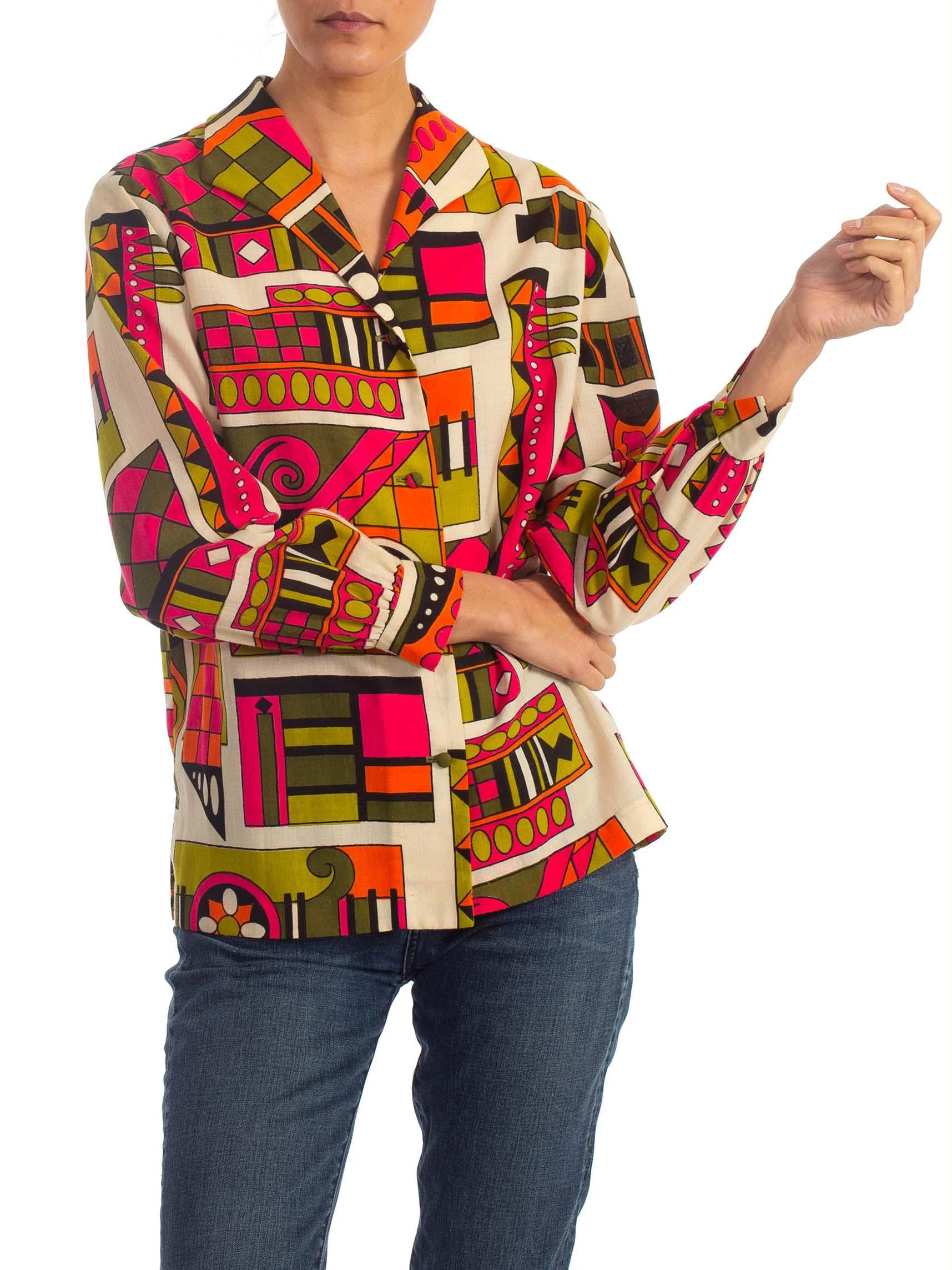 Women's 1960S Multicolor Cotton Mod Geometric Print Shirt