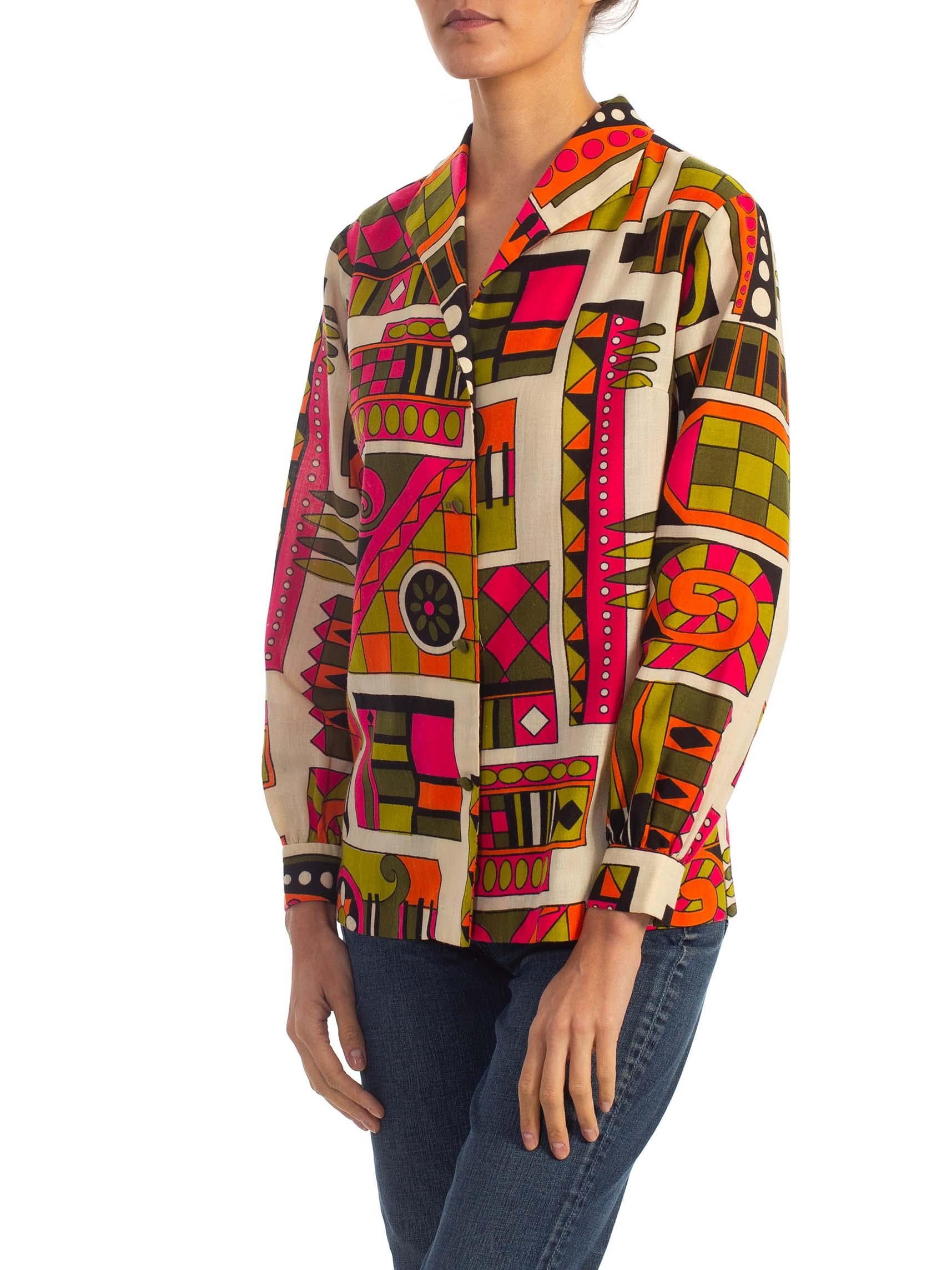 1960S Multicolor Cotton Mod Geometric Print Shirt 1