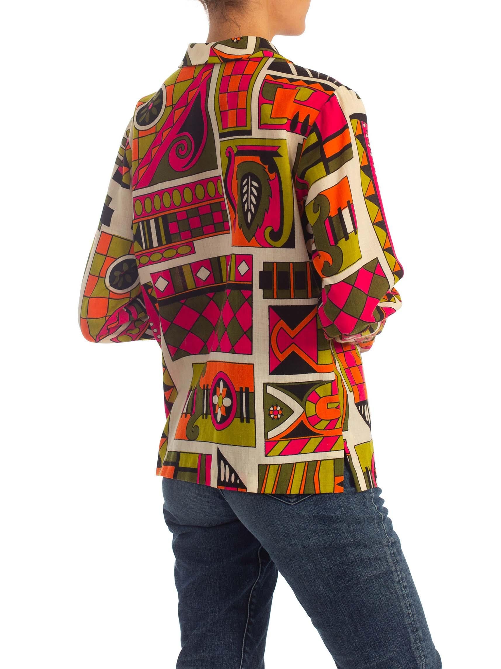 1960S Multicolor Cotton Mod Geometric Print Shirt 2