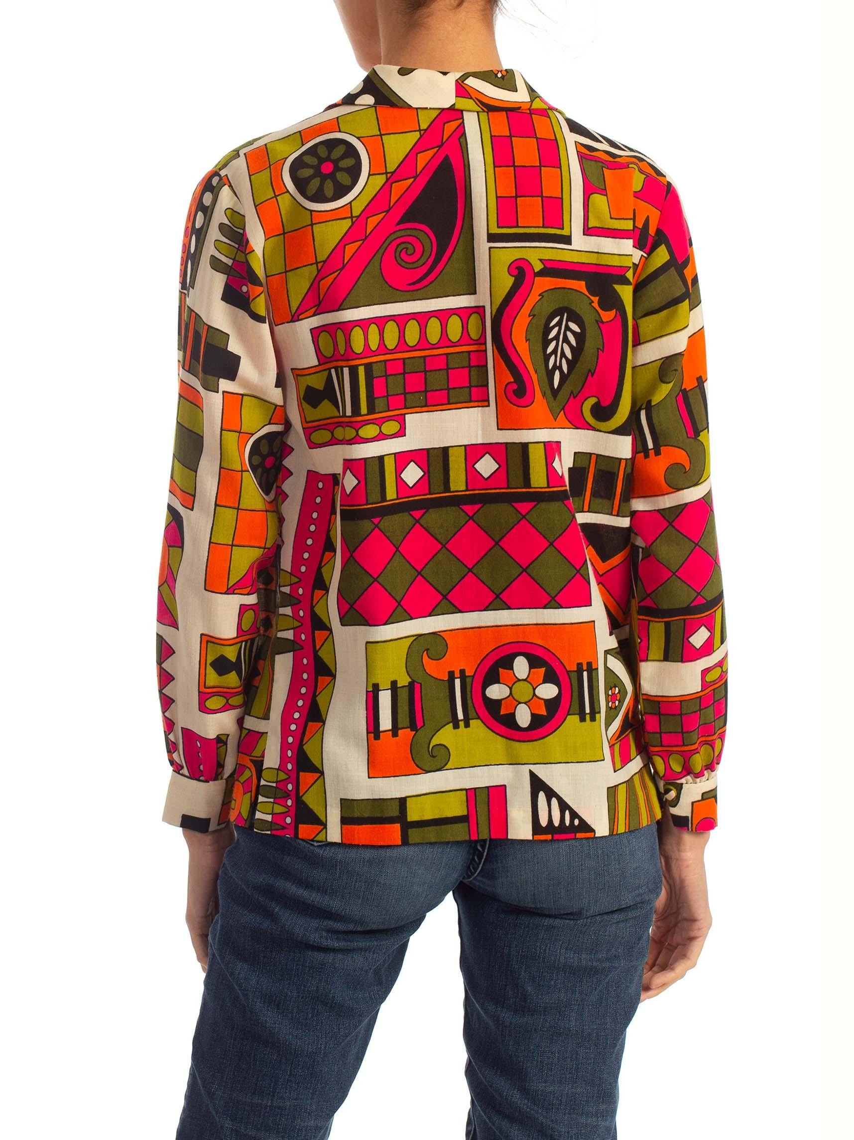 1960S Multicolor Cotton Mod Geometric Print Shirt 3