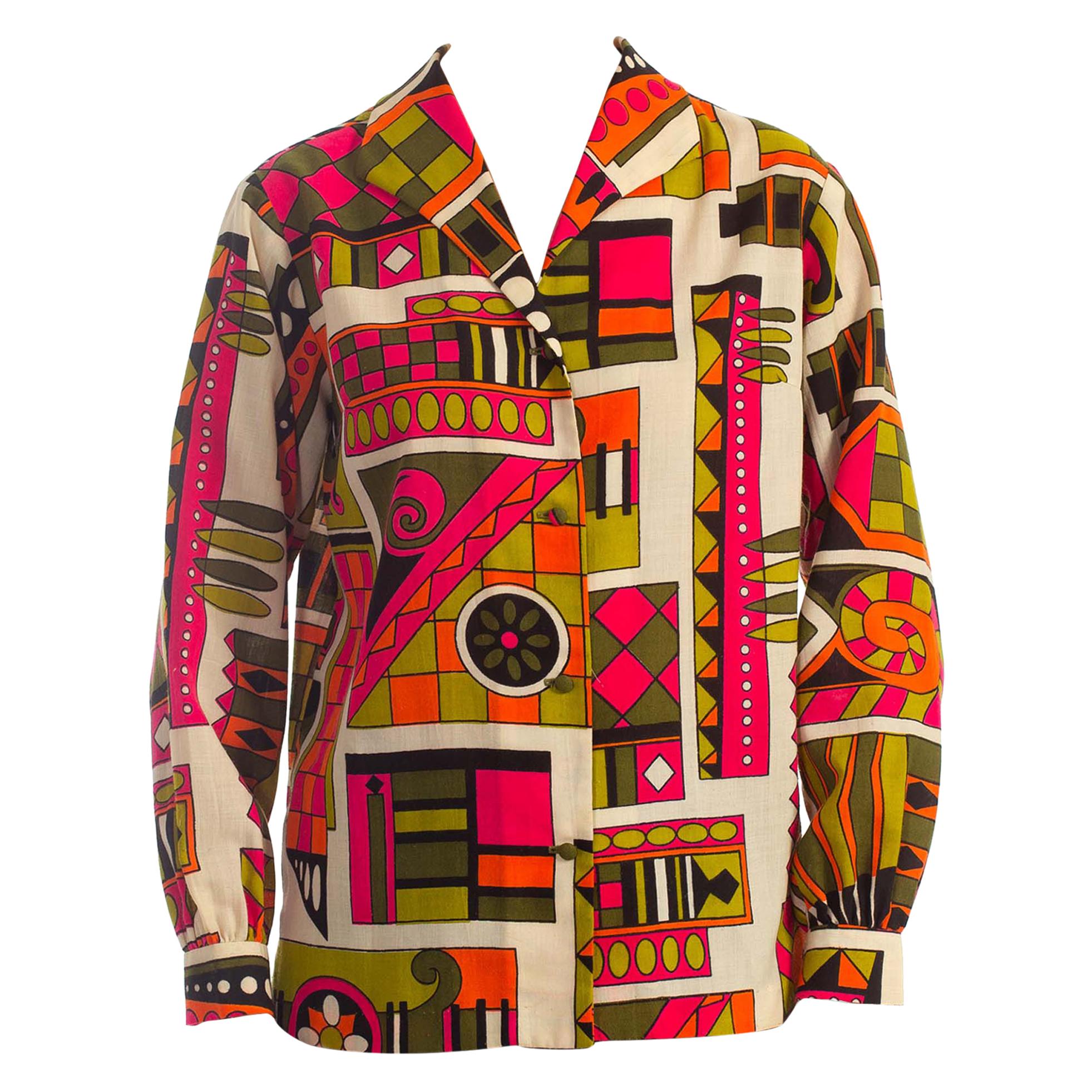1960S Multicolor Cotton Mod Geometric Print Shirt
