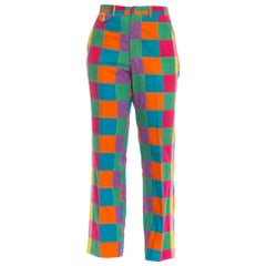 Vintage 1960S Multicolor Patchwork Cotton Mens Pants In Super Bright Colors