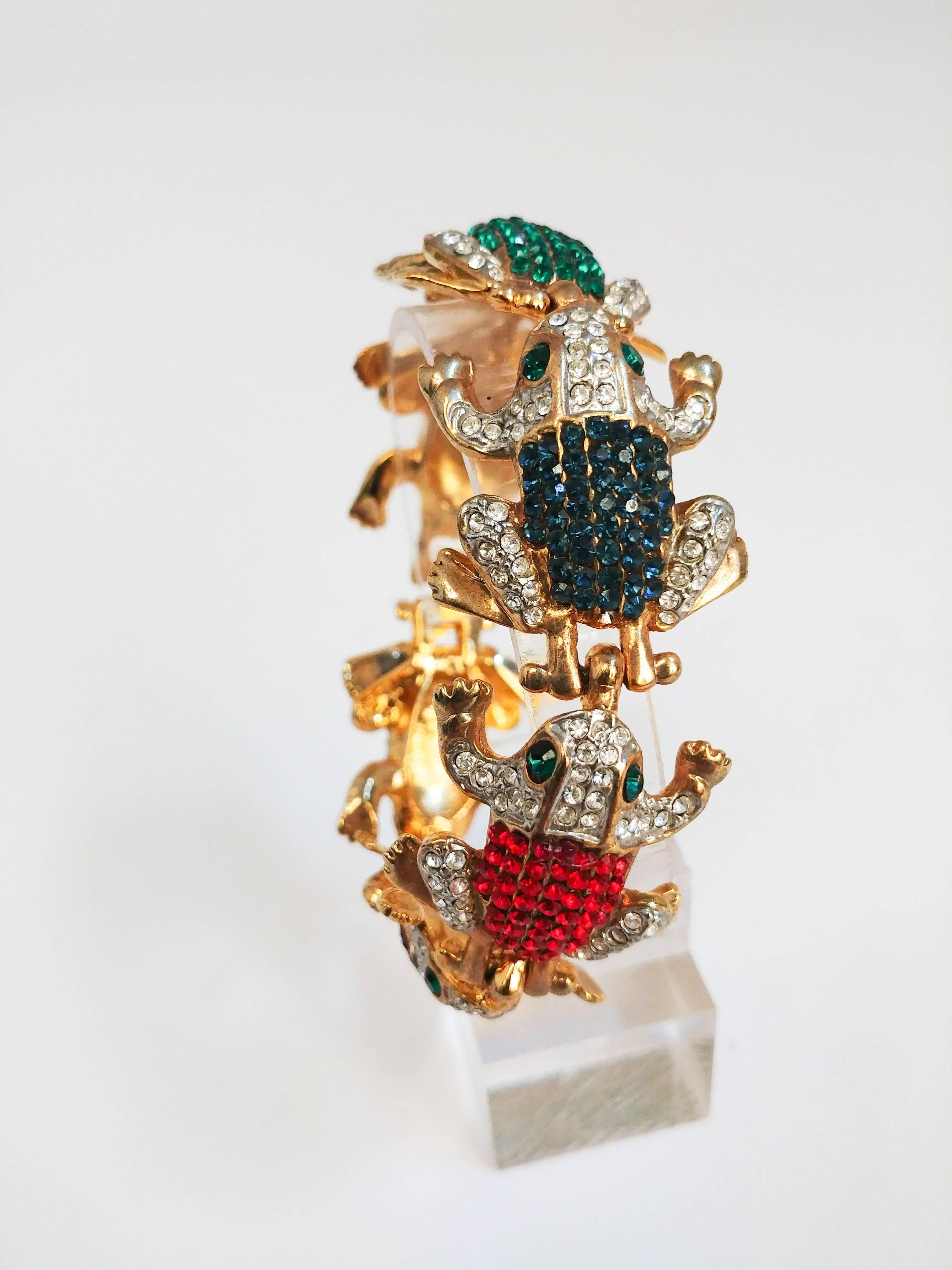 Women's 1960s Multicolor Rhinestone Frog Bracelet