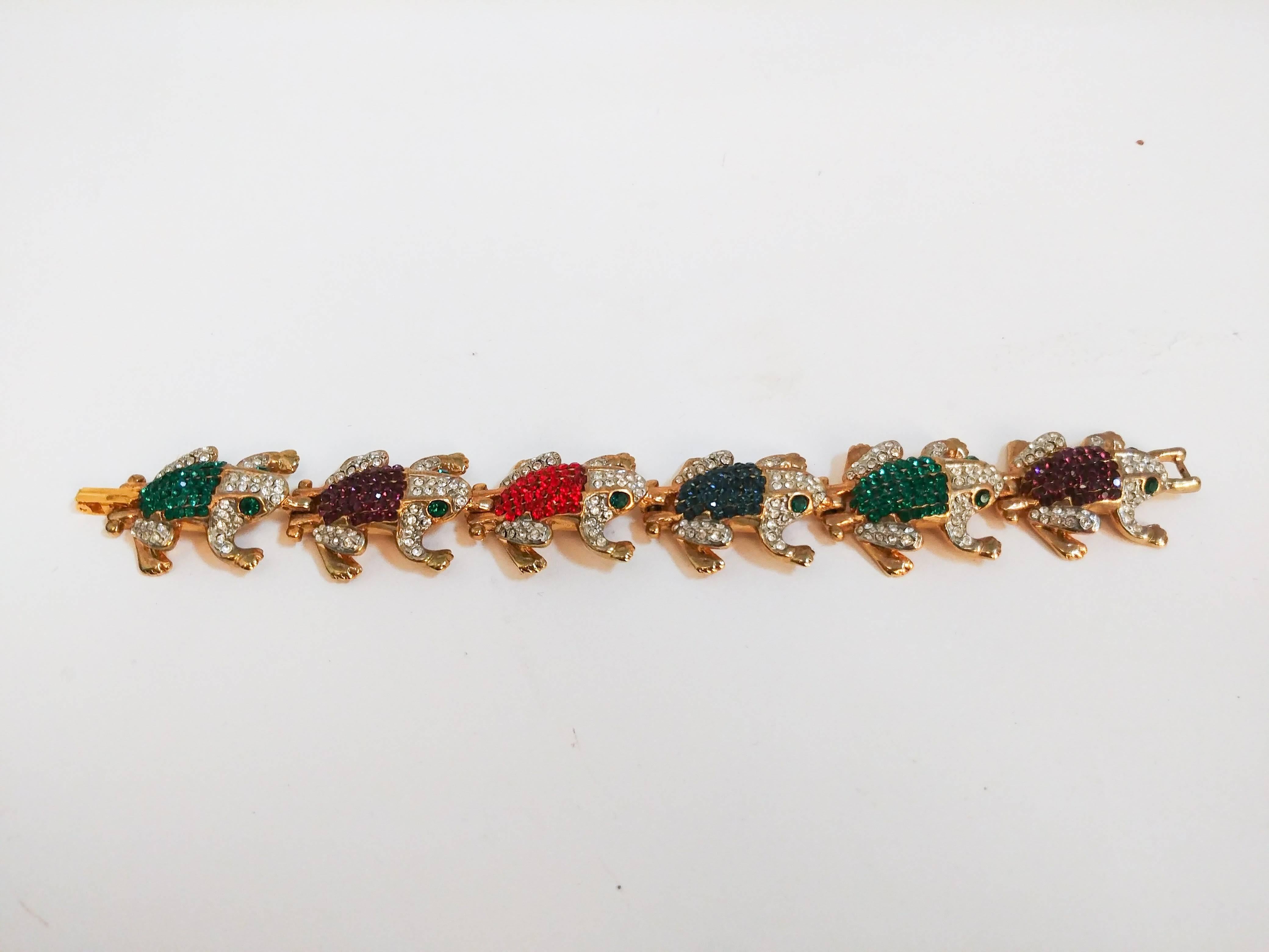 1960s Multicolor Rhinestone Frog Bracelet 1