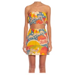Vintage 1960S Multicolor Silk Ensemble Pepsi Cola Psychodelic Print