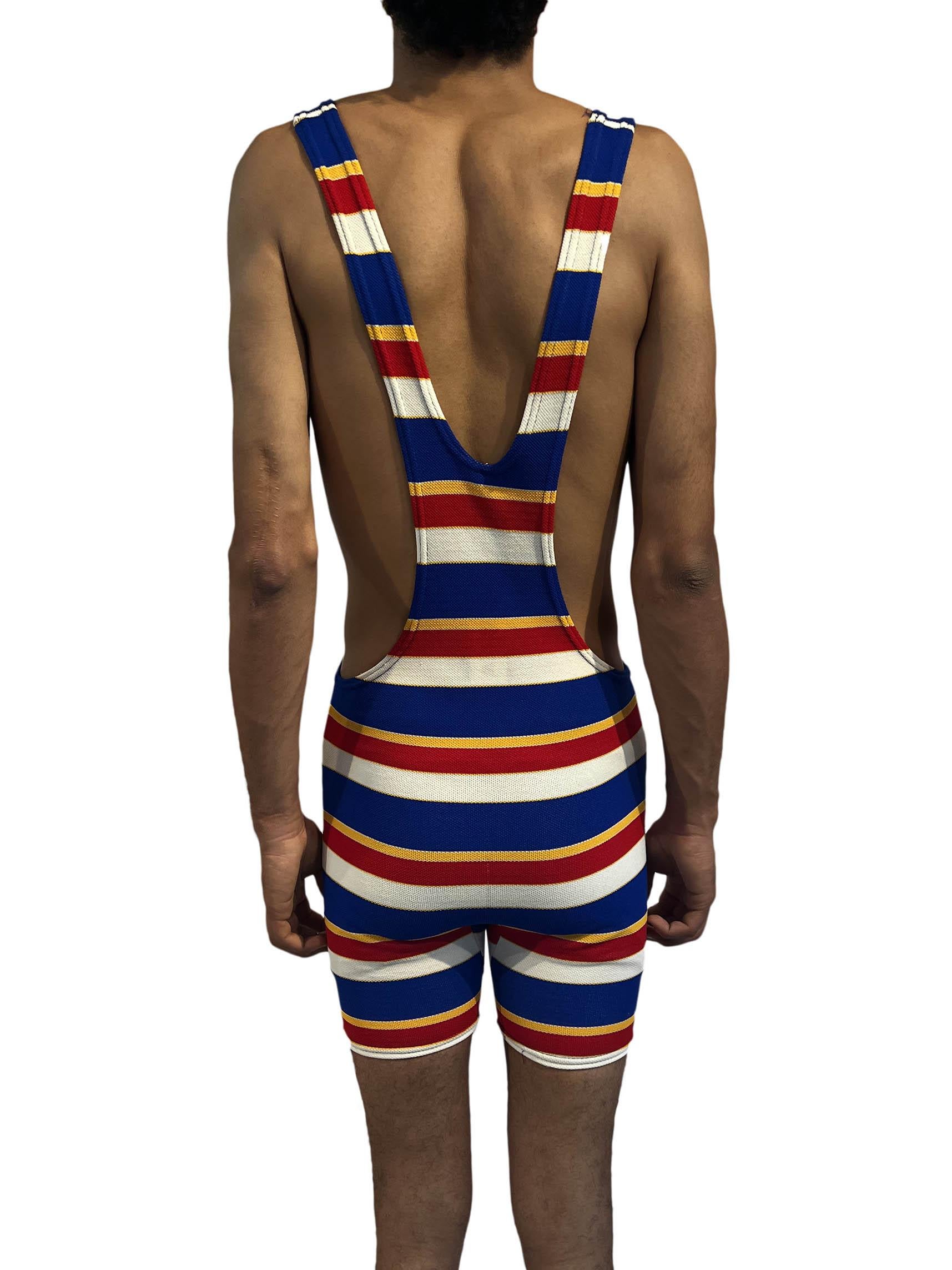 1960S Multicolor Striped Polyester Piqué 1920S Style Swimsuit For Sale 1