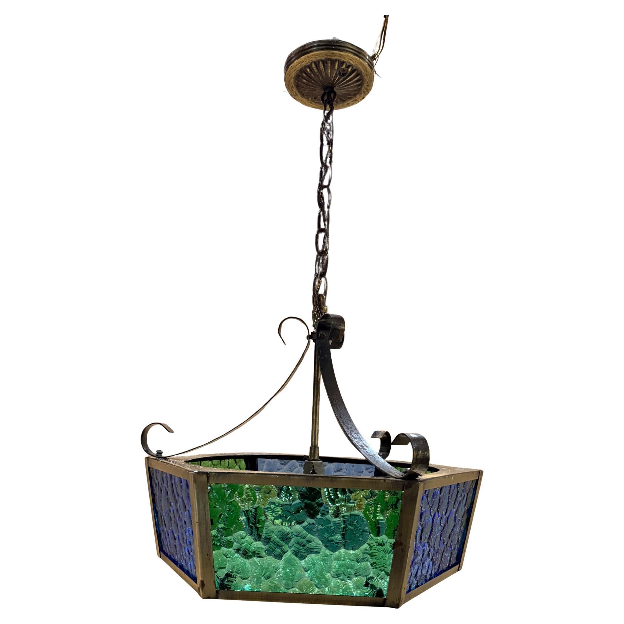Mehrfarbiger Glas-Hängelampe-Kronleuchter nach Felipe Delfinger Feders, 1960er Jahre