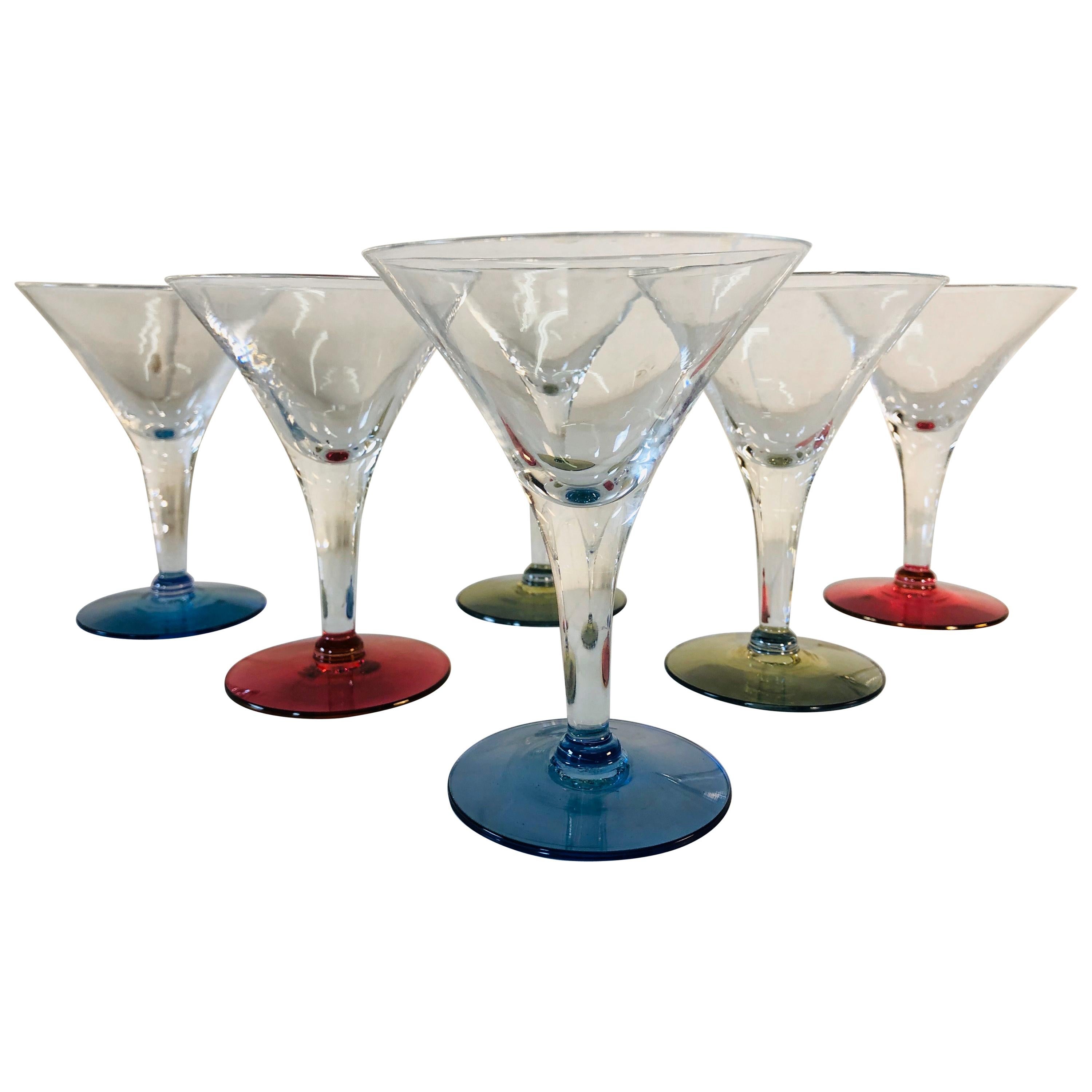 1960s Multicolored Small Martini Stems, Set of 6