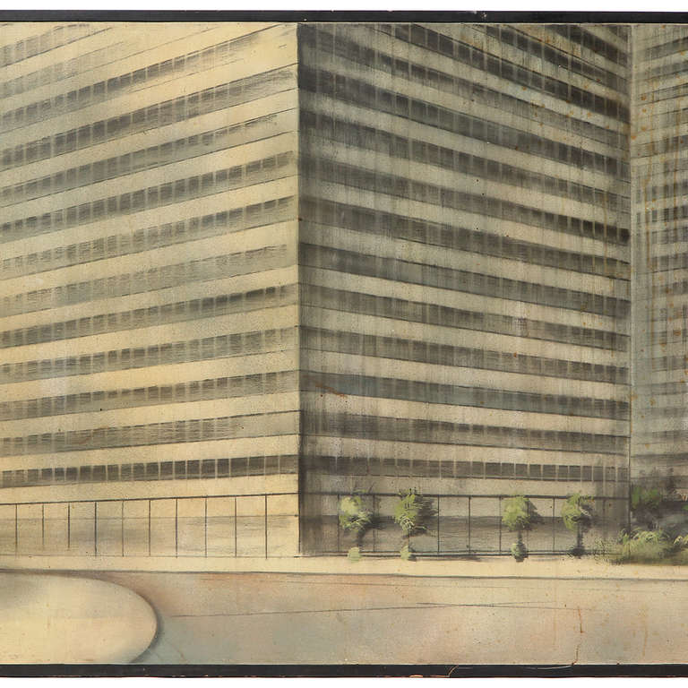 Mid-20th Century 1960s Mural Sized Architectural Oil Rendering by Richard Bobby For Sale