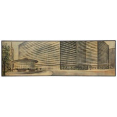 Vintage 1960s Mural Sized Architectural Oil Rendering by Richard Bobby