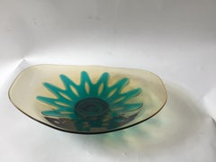 1960s Murano Amber and Aqua Glass Bowl