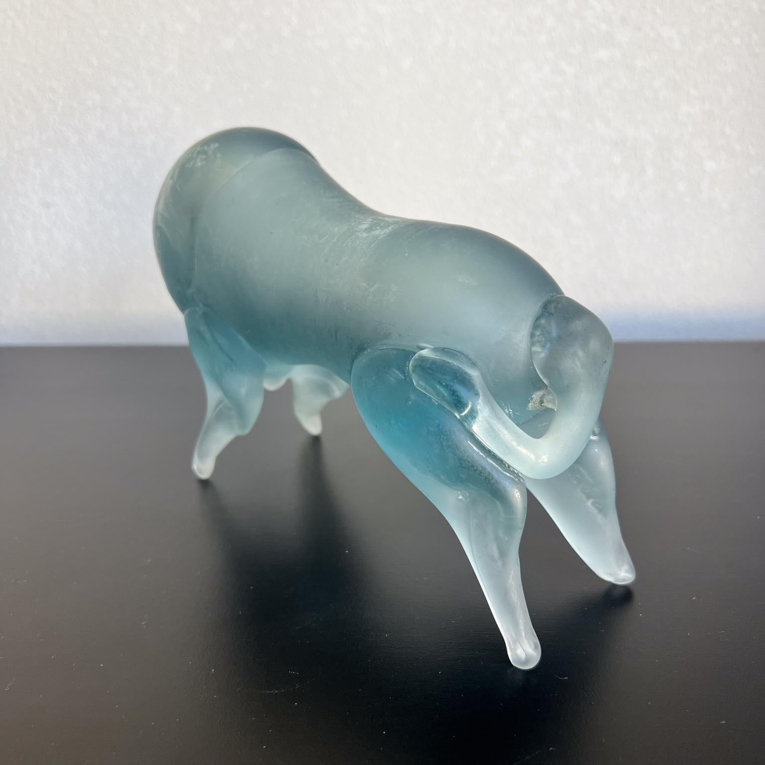 1960s Murano Art Glass Blue Satin Bull Figure Sculpture For Sale 4
