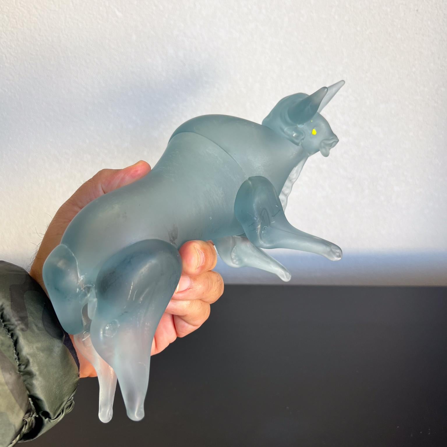 1960s Murano Art Glass Blue Satin Bull Figure Sculpture For Sale 5