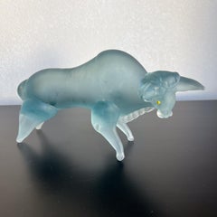 1960s Murano Art Glass Blue Satin Bull Figure Sculpture