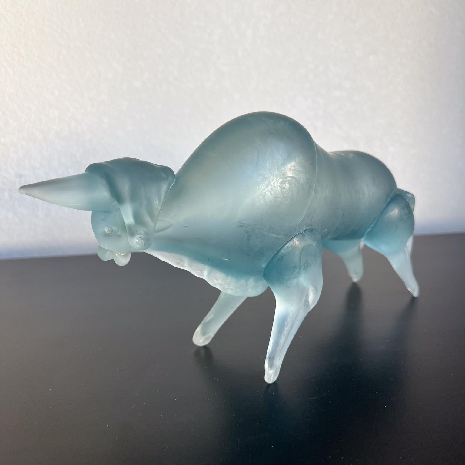 Mid-Century Modern 1960s Murano Art Glass Blue Satin Bull Figure Sculpture For Sale