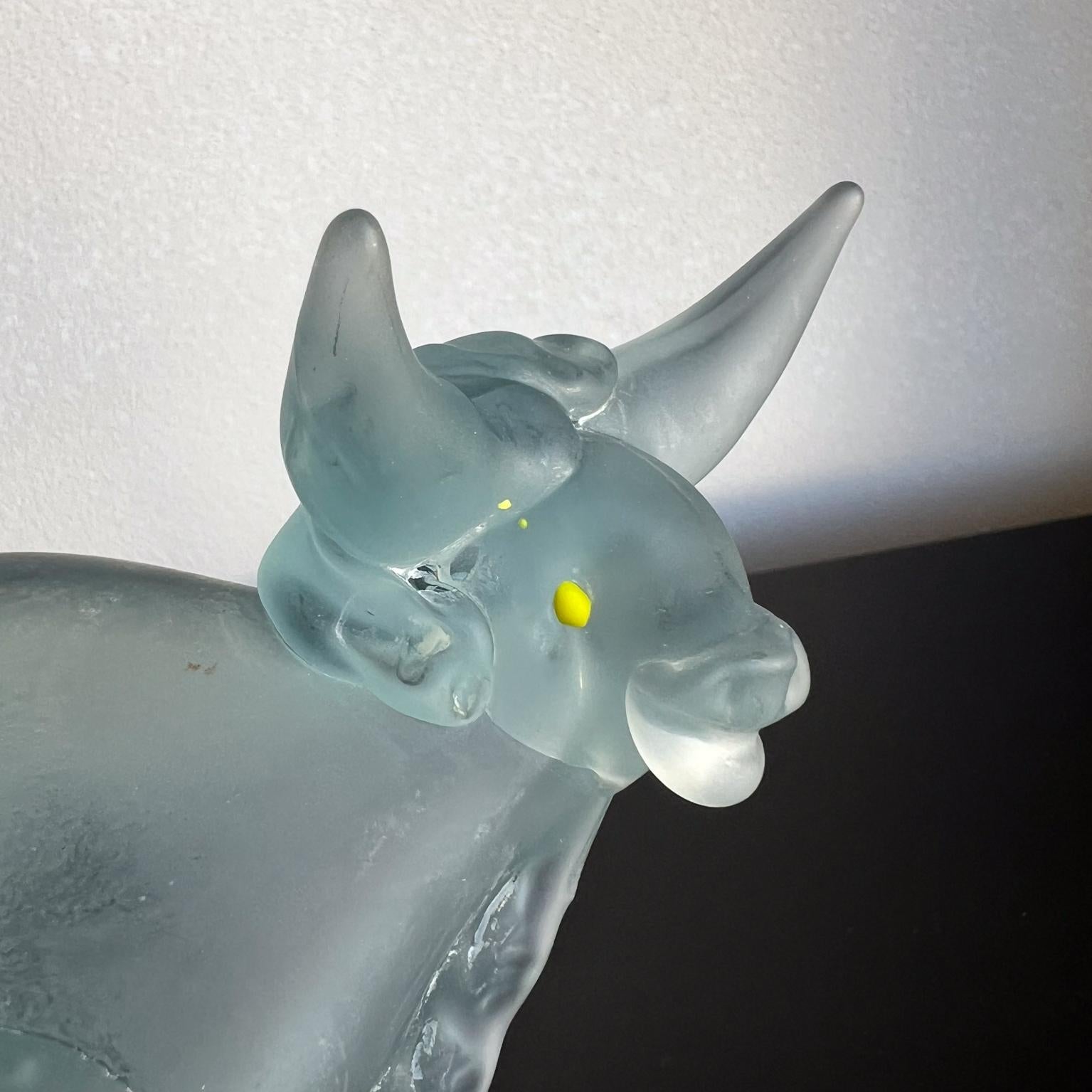 20th Century 1960s Murano Art Glass Blue Satin Bull Figure Sculpture For Sale