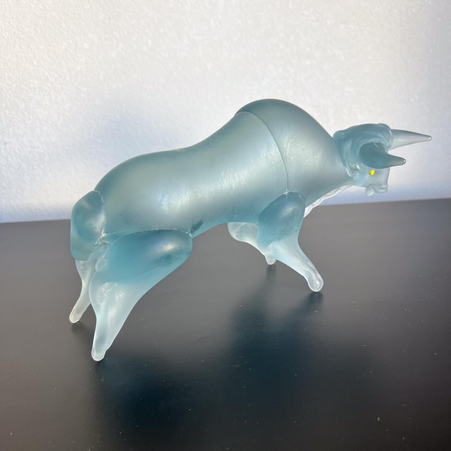 1960s Murano Art Glass Blue Satin Bull Figure Sculpture For Sale 1
