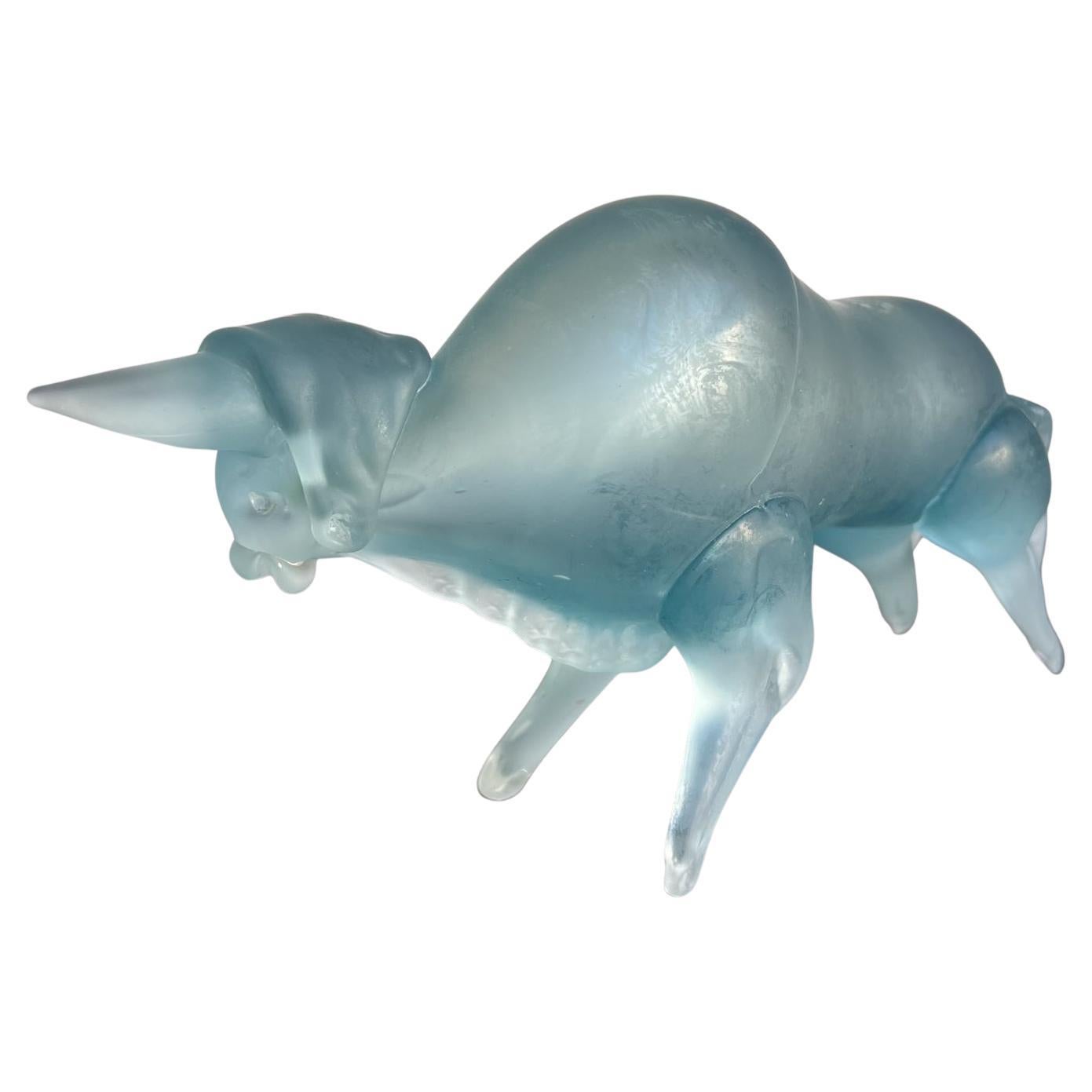 1960s Murano Art Glass Blue Satin Bull Figure Sculpture For Sale 3