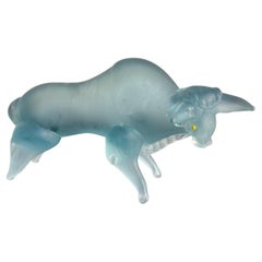 1960s Murano Art Glass Blue Satin Bull Figure Sculpture