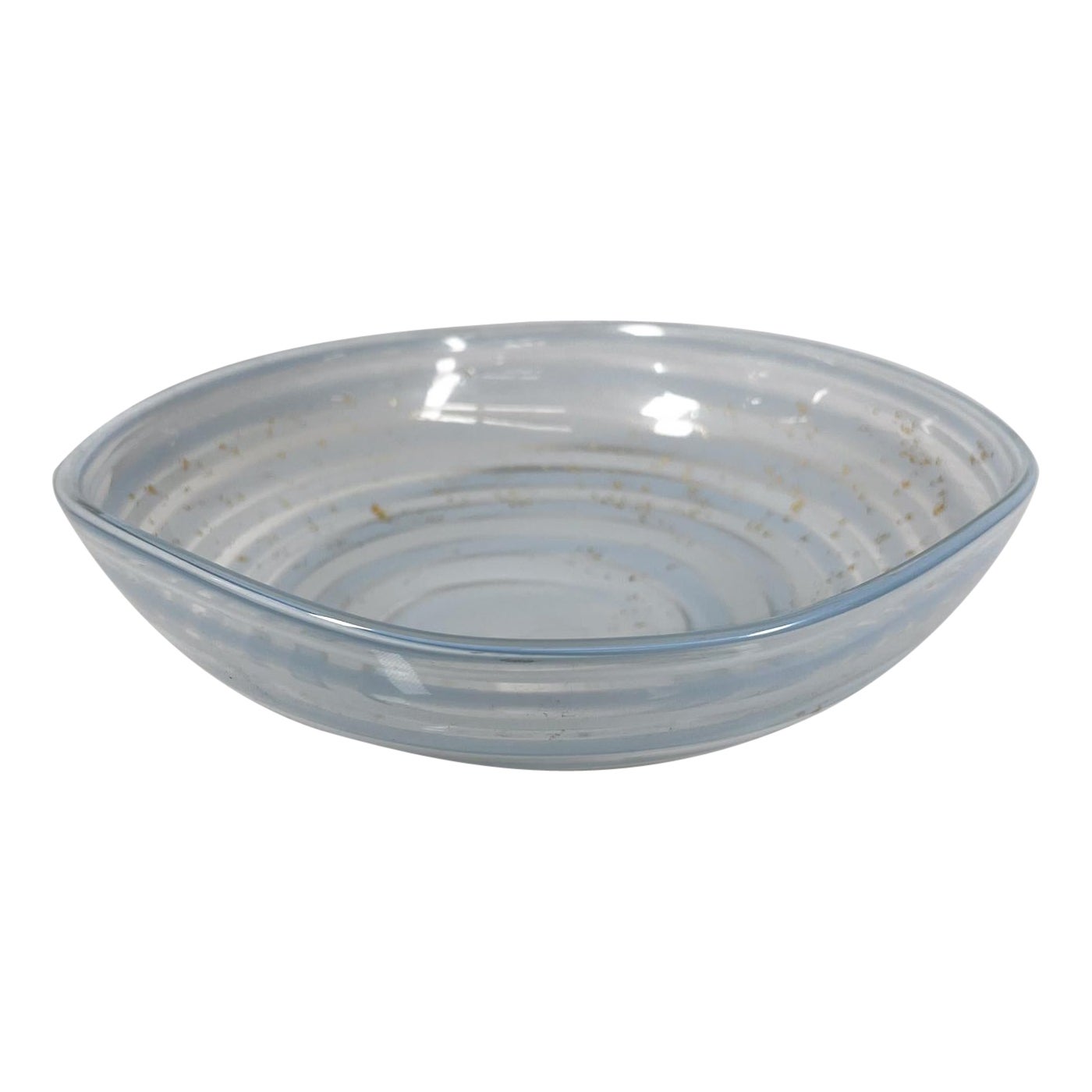 1960s Murano Art Glass Bowl Blue White Swirl Ribbon Italy