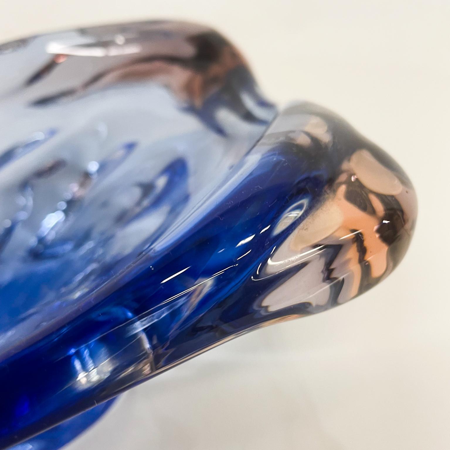 1960s Murano Blue Art Glass Sculptural Dish Modern Organic Form Italy 4