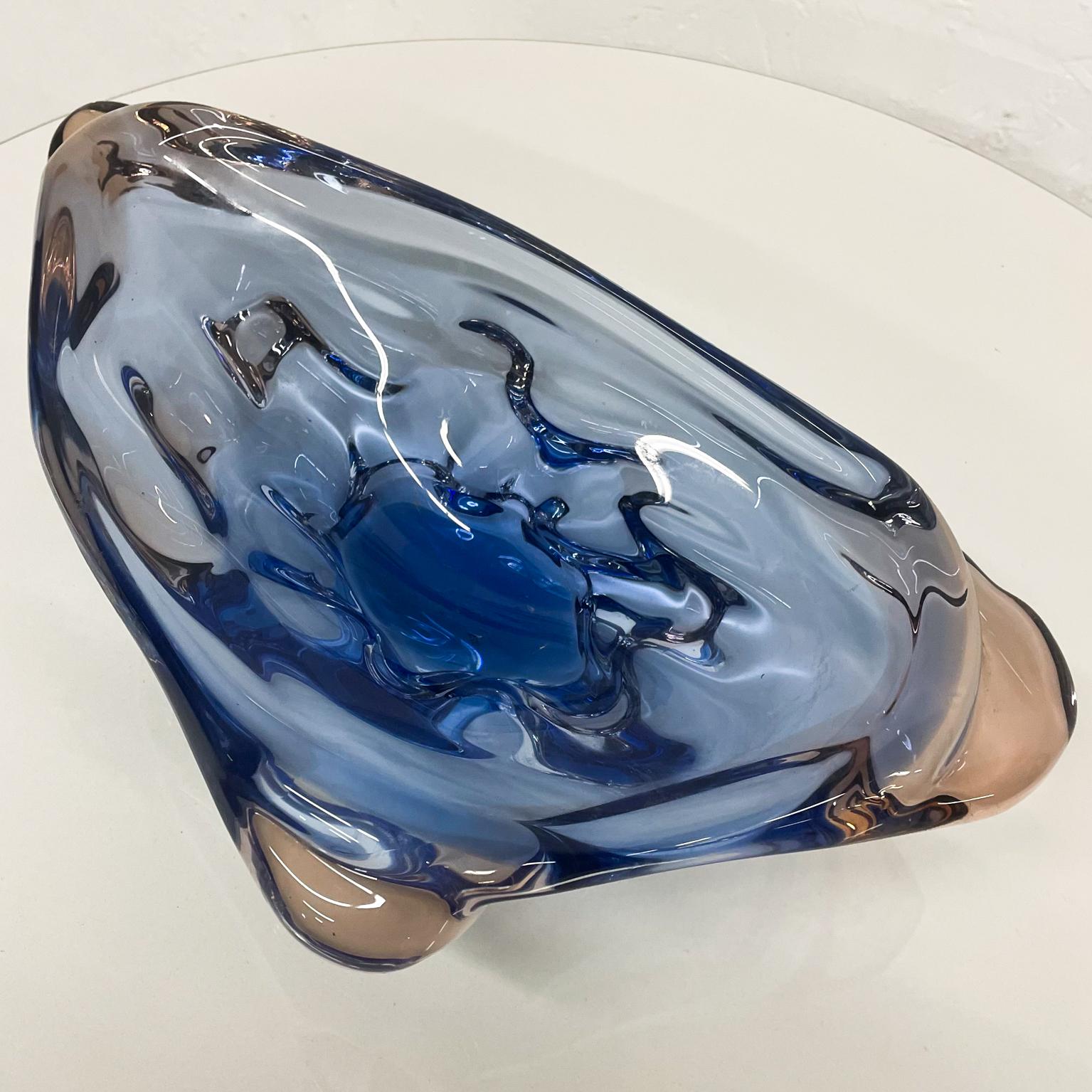 1960s Murano Blue Art Glass Sculptural Dish Modern Organic Form Italy 5