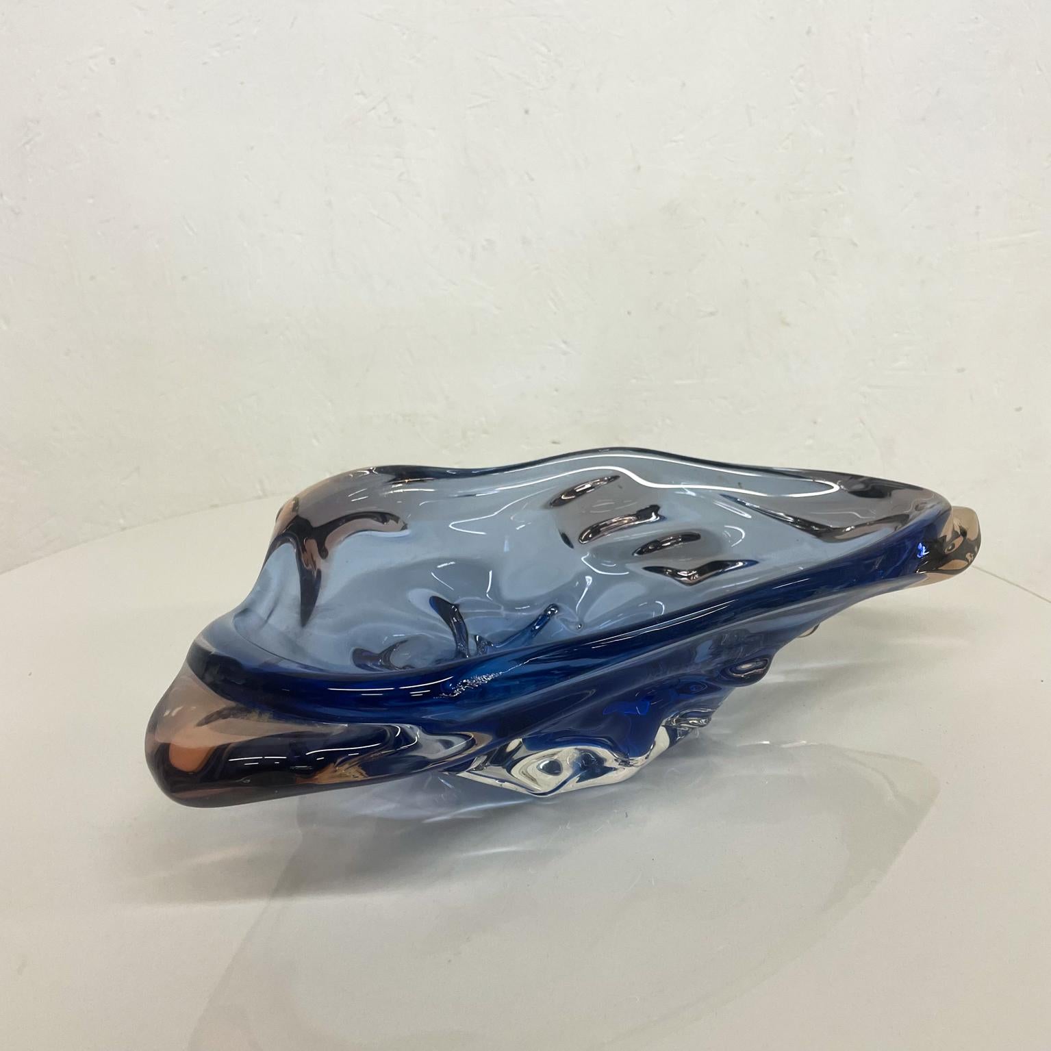Mid-Century Modern 1960s Murano Blue Art Glass Sculptural Dish Modern Organic Form Italy
