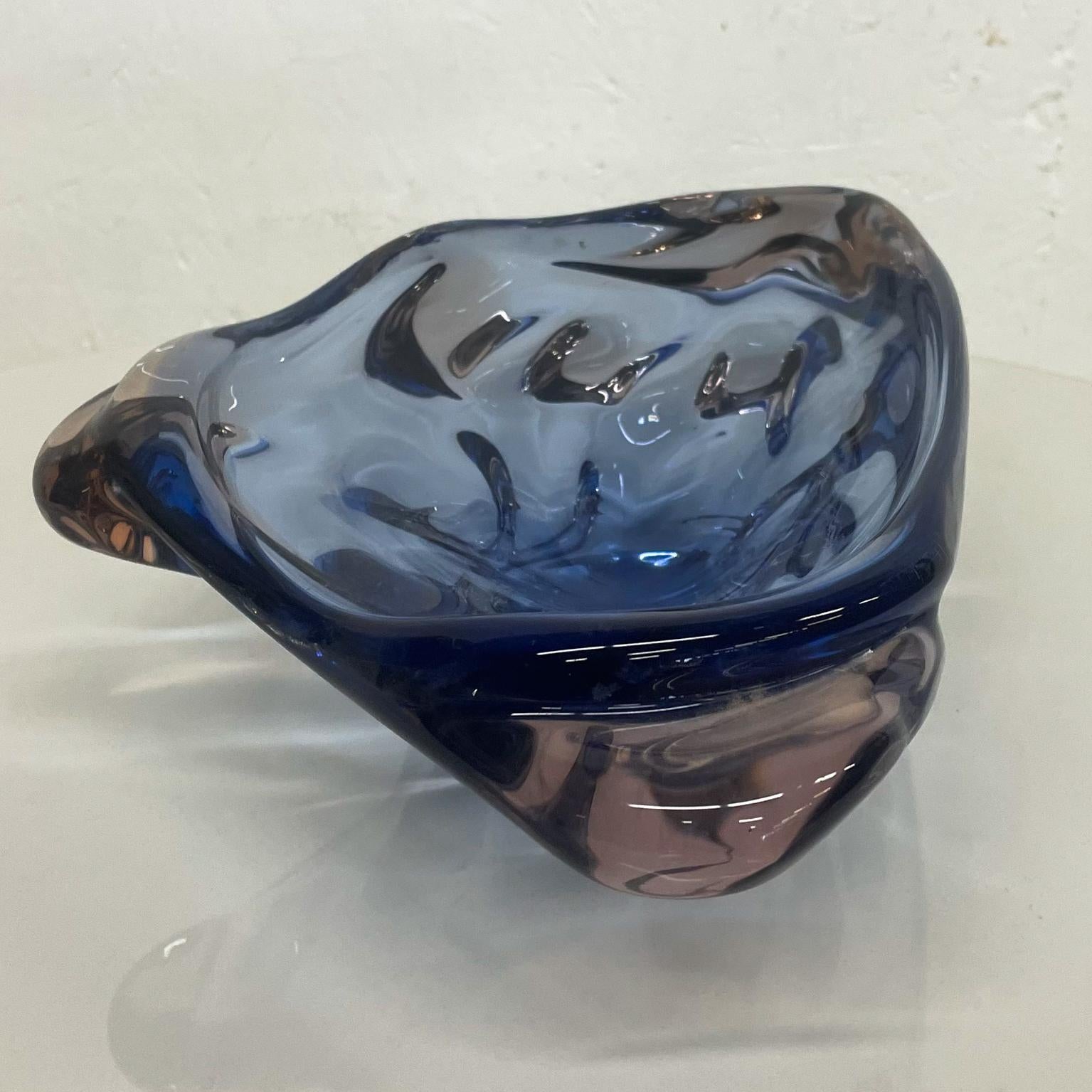 Italian 1960s Murano Blue Art Glass Sculptural Dish Modern Organic Form Italy