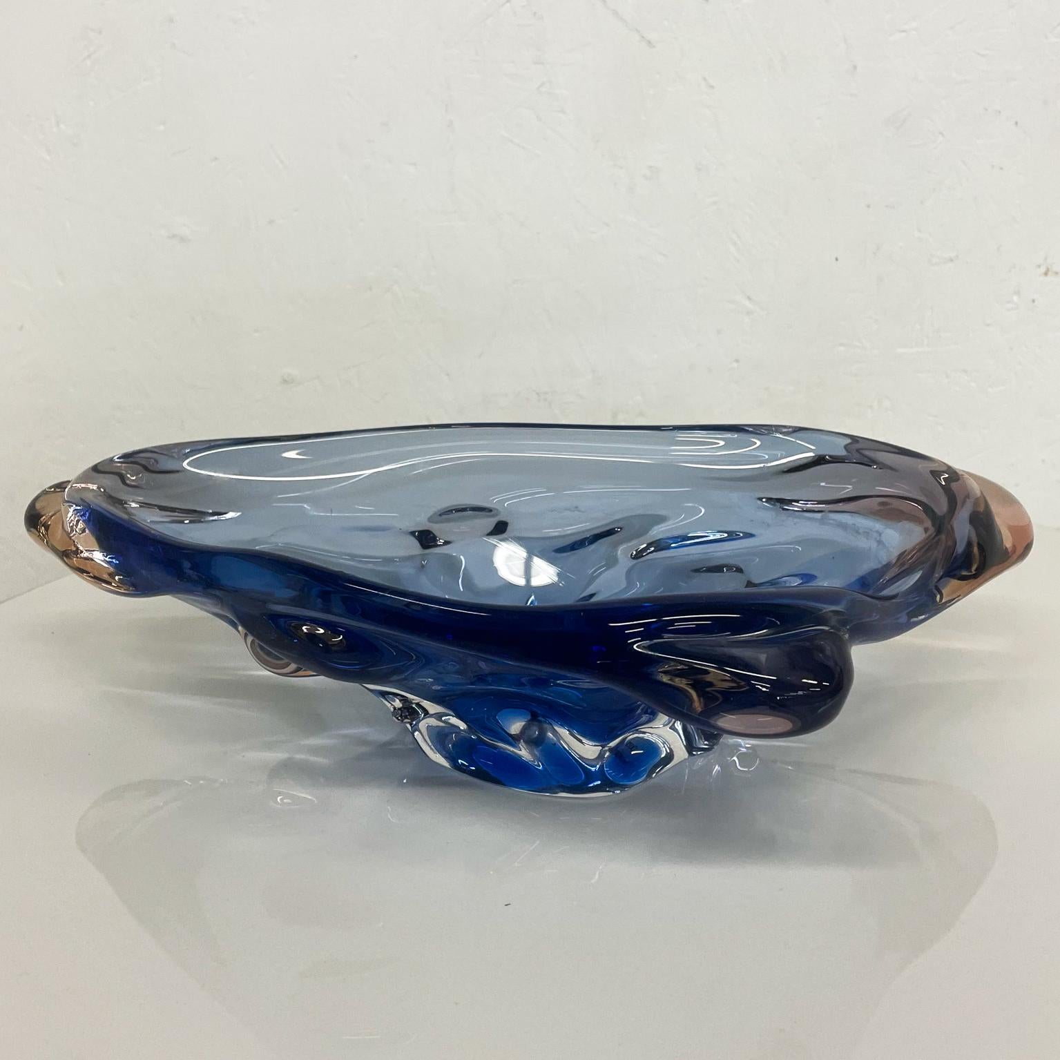 Mid-20th Century 1960s Murano Blue Art Glass Sculptural Dish Modern Organic Form Italy