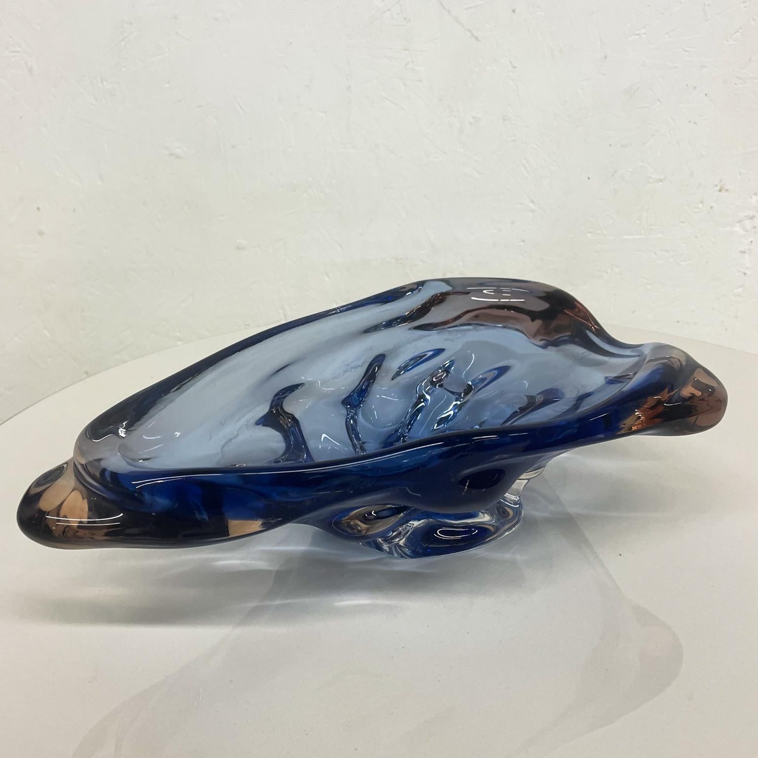 1960s Murano Blue Art Glass Sculptural Dish Modern Organic Form Italy 1