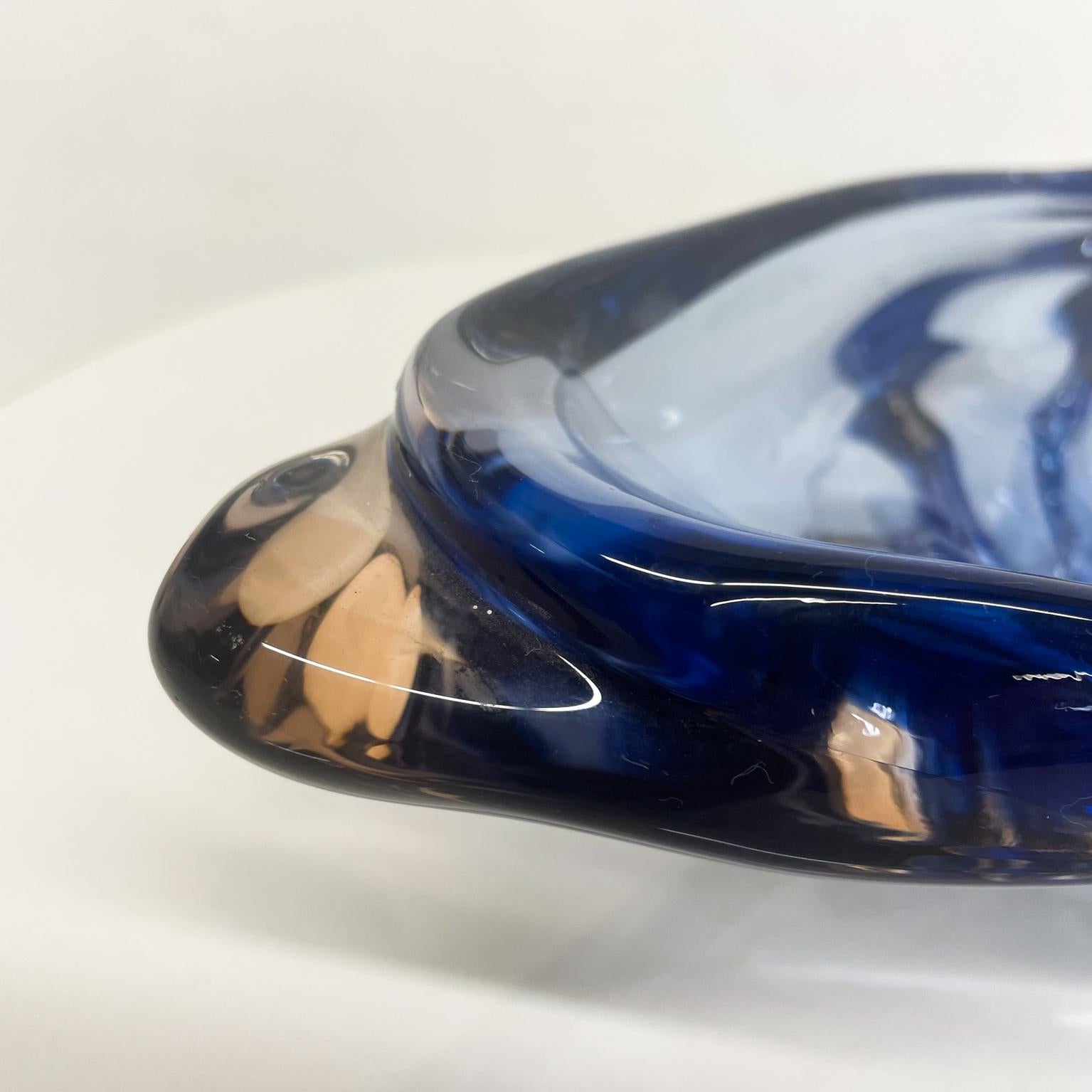 1960s Murano Blue Art Glass Sculptural Dish Modern Organic Form Italy 2