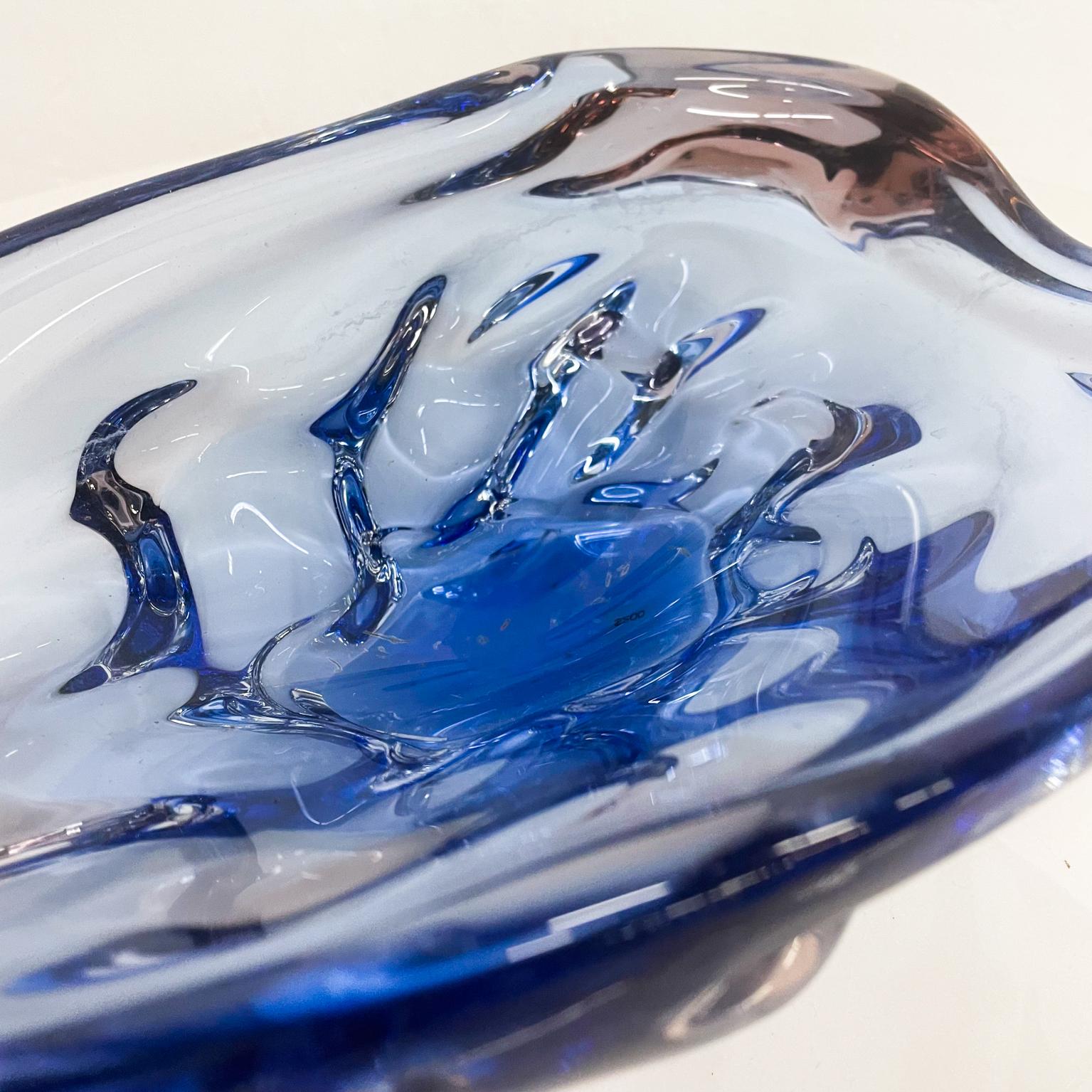 1960s Murano Blue Art Glass Sculptural Dish Modern Organic Form Italy 3