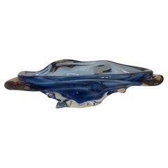 1960s Murano Blue Art Glass Sculptural Dish Modern Organic Form Italy